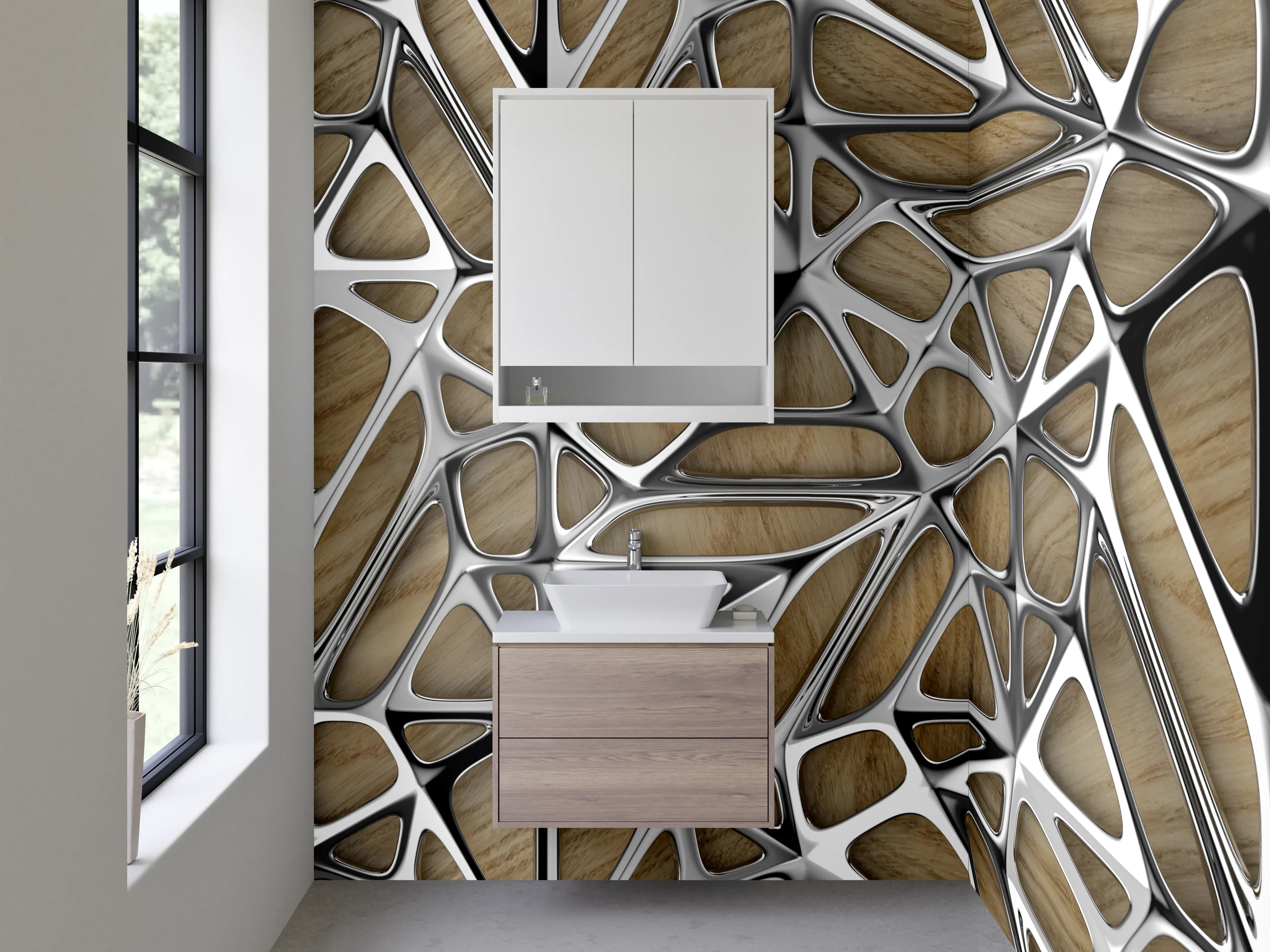 Waschbecken-Rückwand - Modernes Metall-Holz-Gitter Design