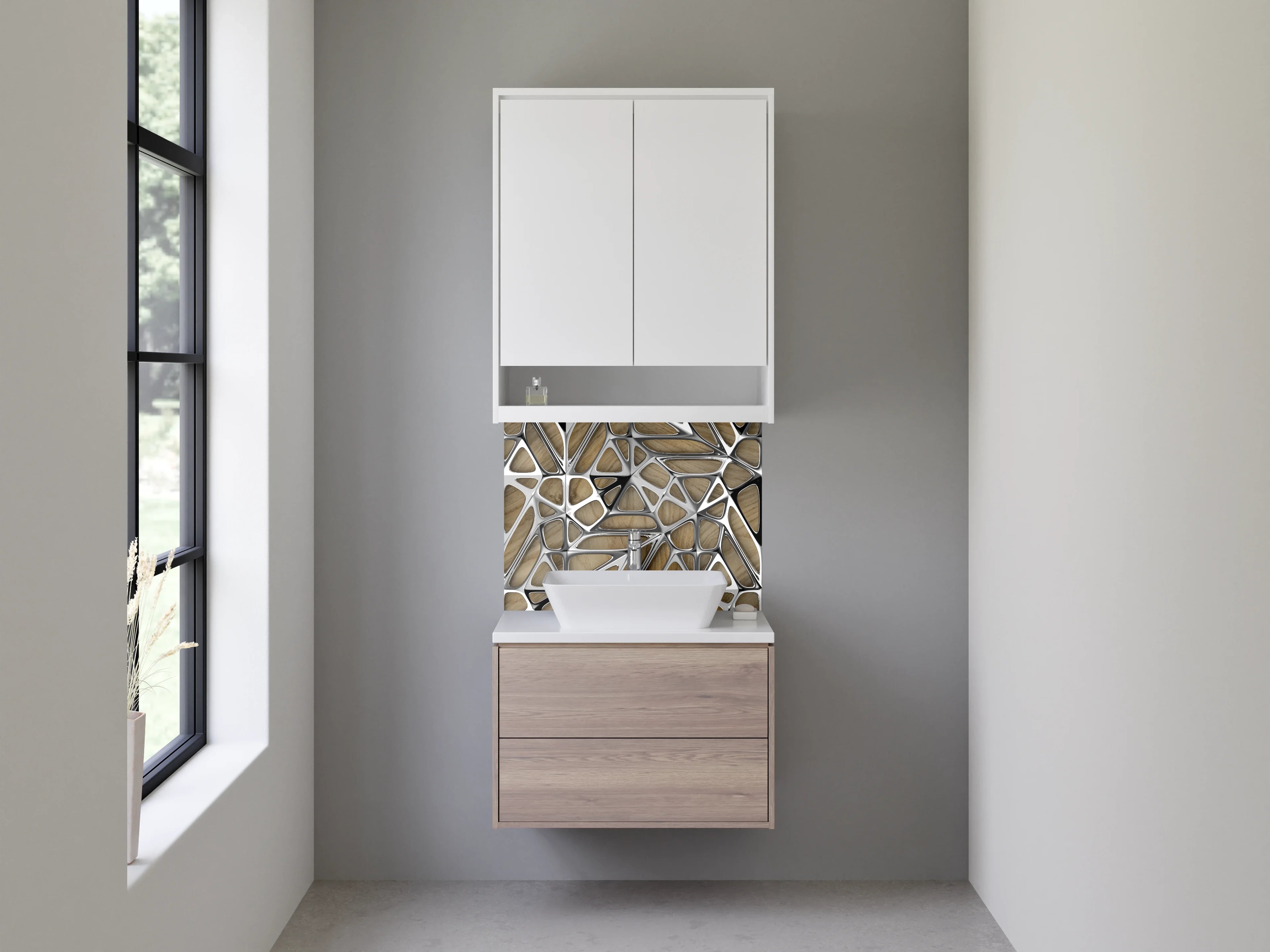 Waschbecken-Rückwand - Modernes Metall-Holz-Gitter Design