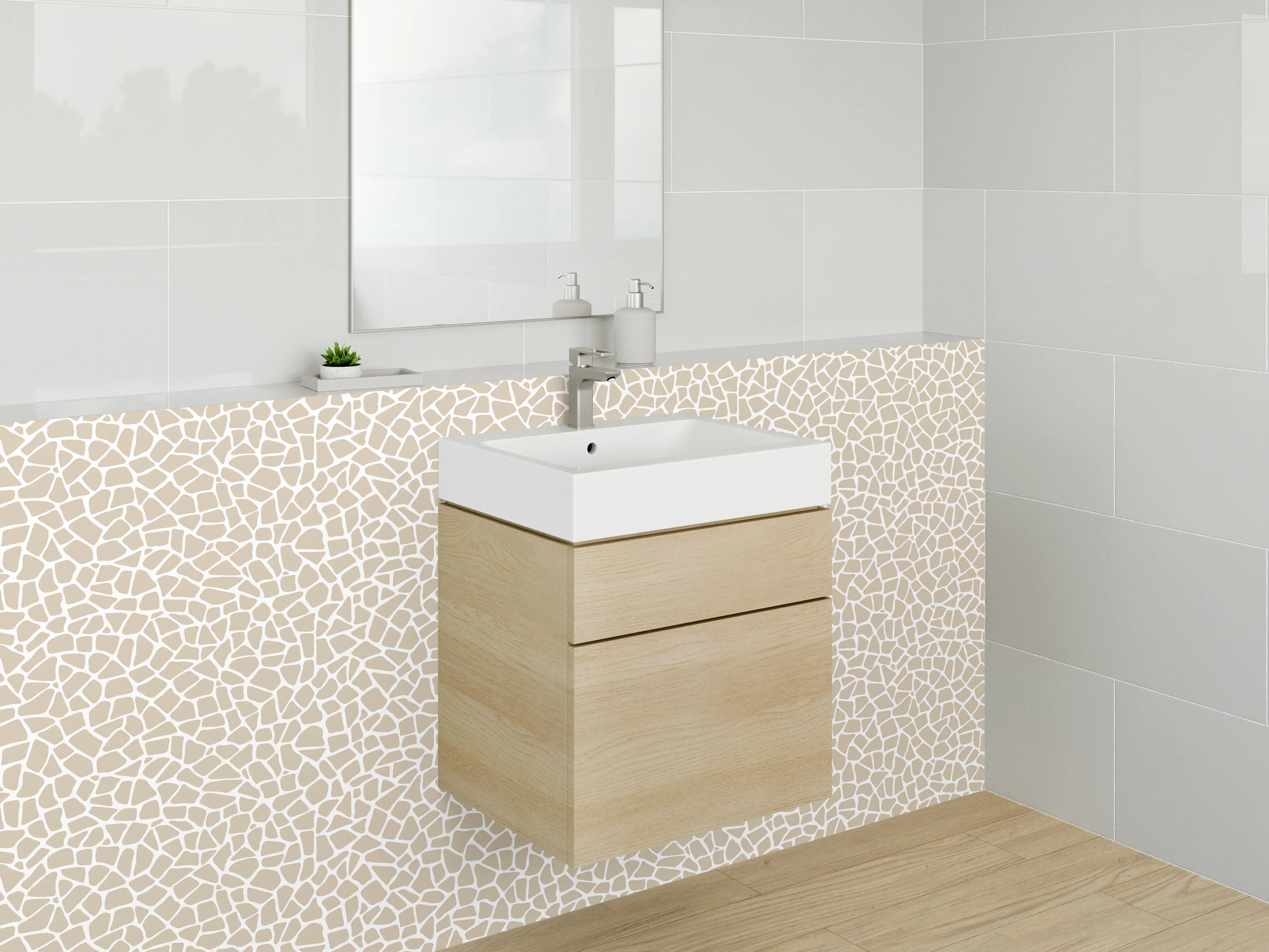 Waschbecken-Rückwand - Modernes Mosaik Muster Beige Weiß