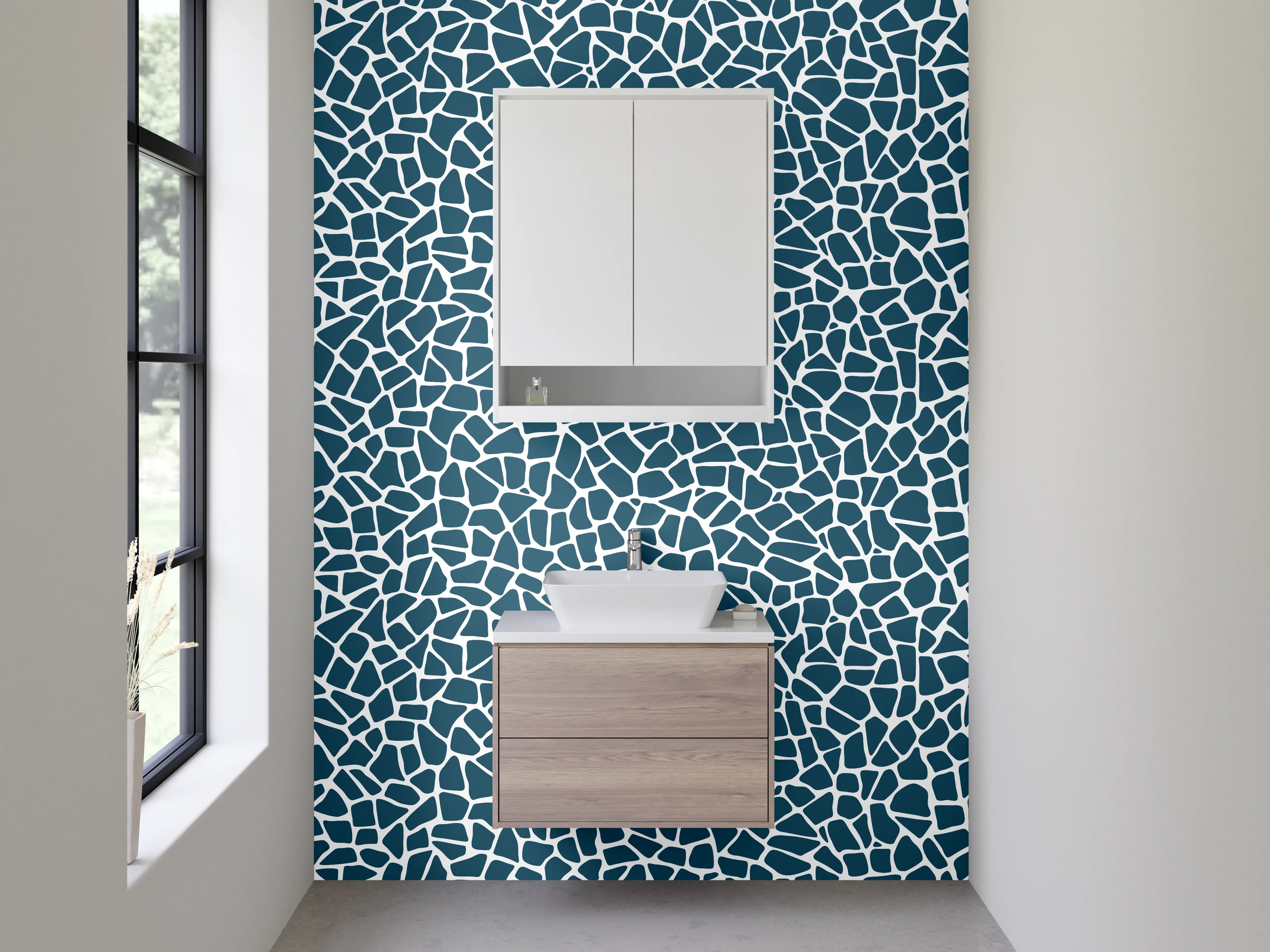 Waschbecken-Rückwand - Modernes Mosaik Muster Blau Weiß