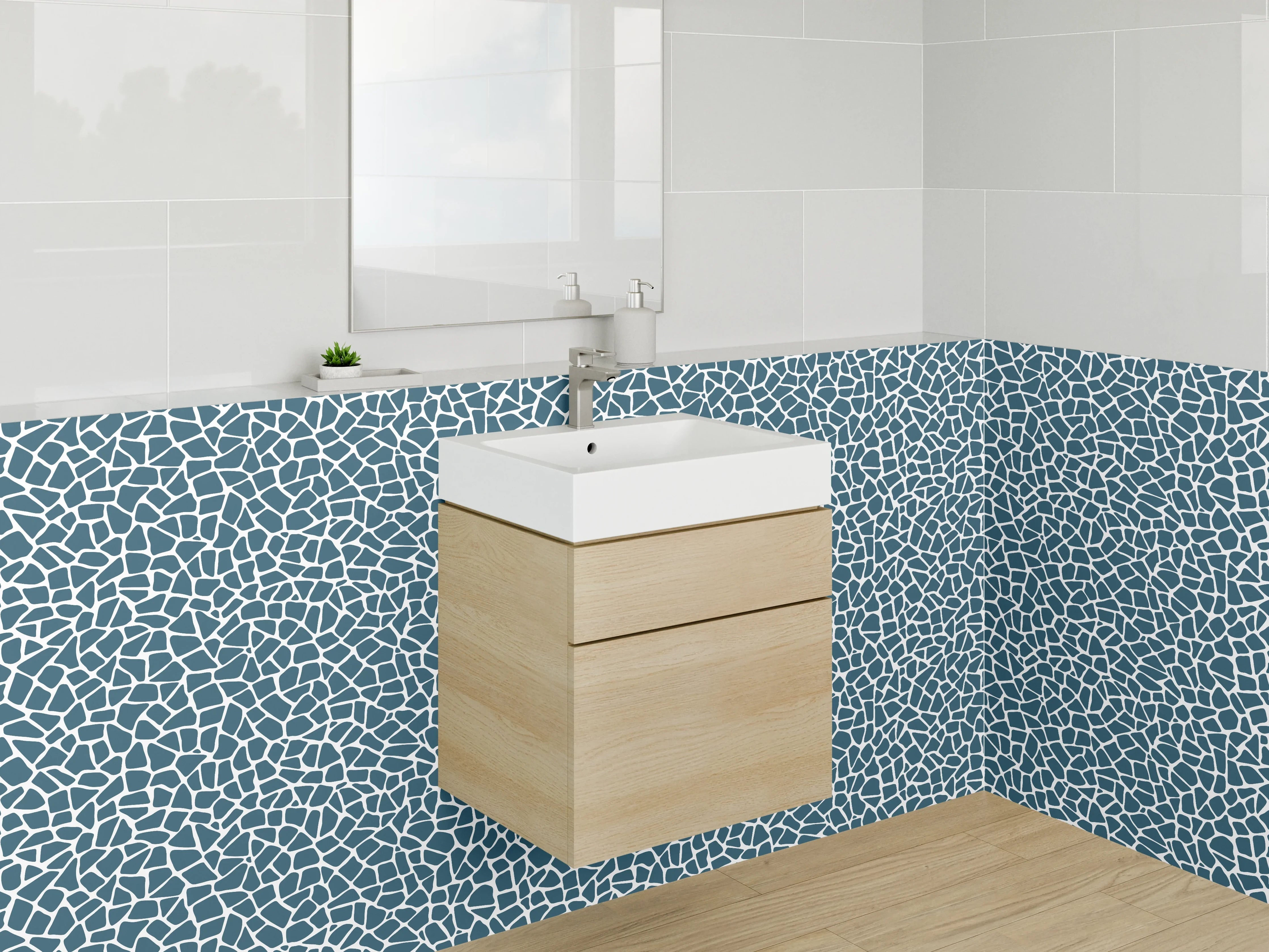 Waschbecken-Rückwand - Modernes Mosaik Muster Blau Weiß