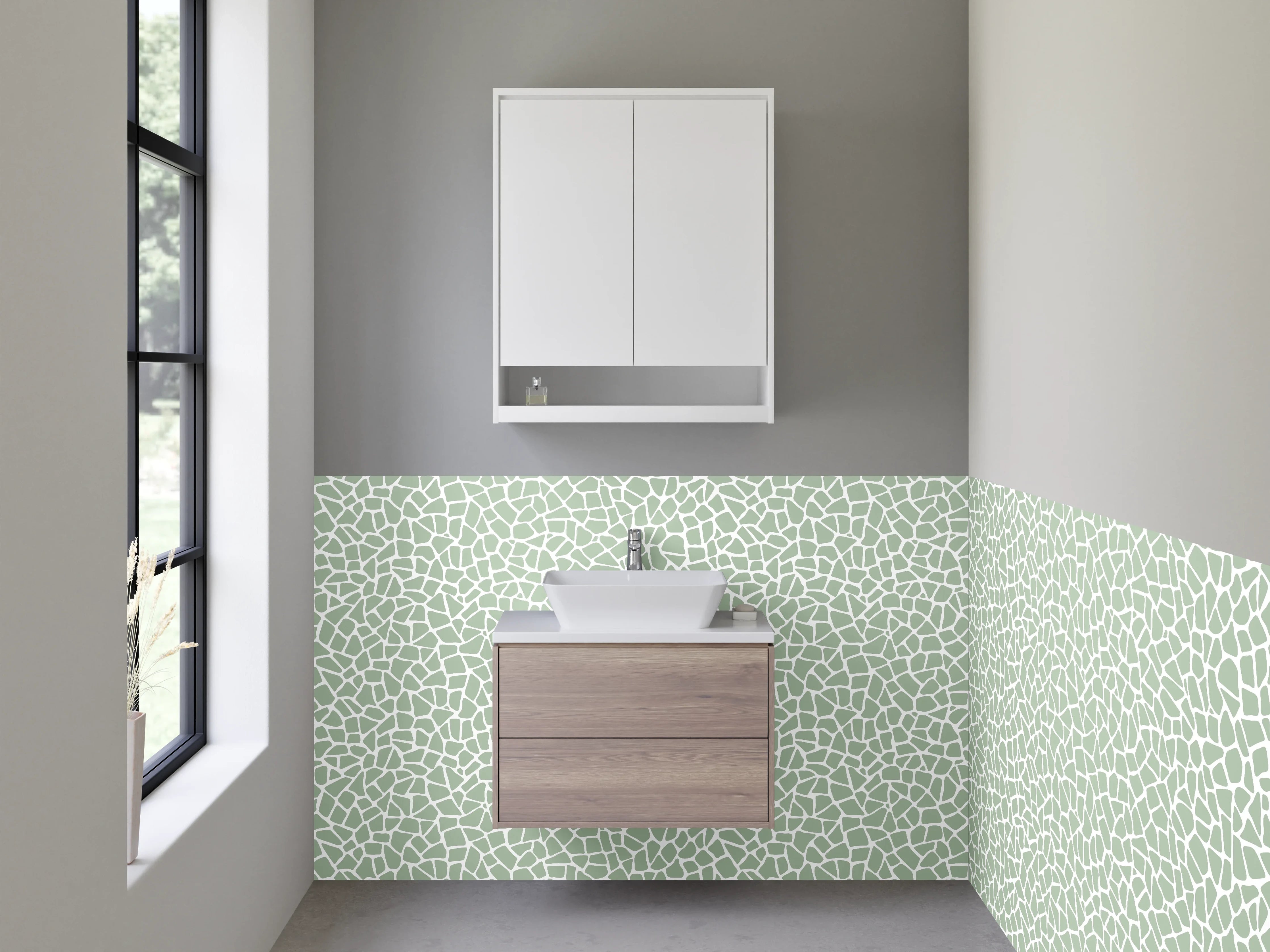 Waschbecken-Rückwand - Modernes Mosaik Muster Grau Weiß