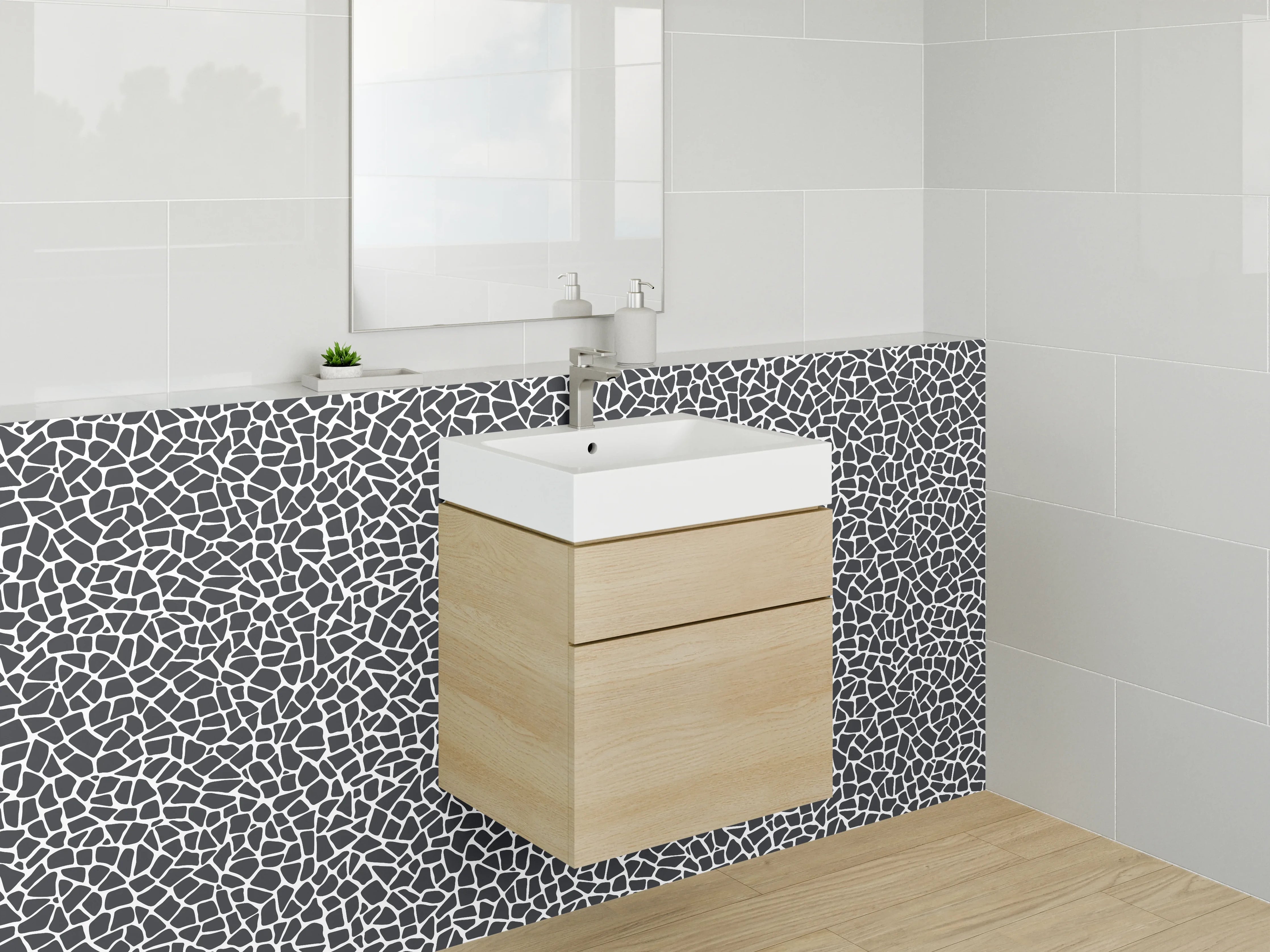 Waschbecken-Rückwand - Modernes Mosaik Schwarz-Weiß Muster