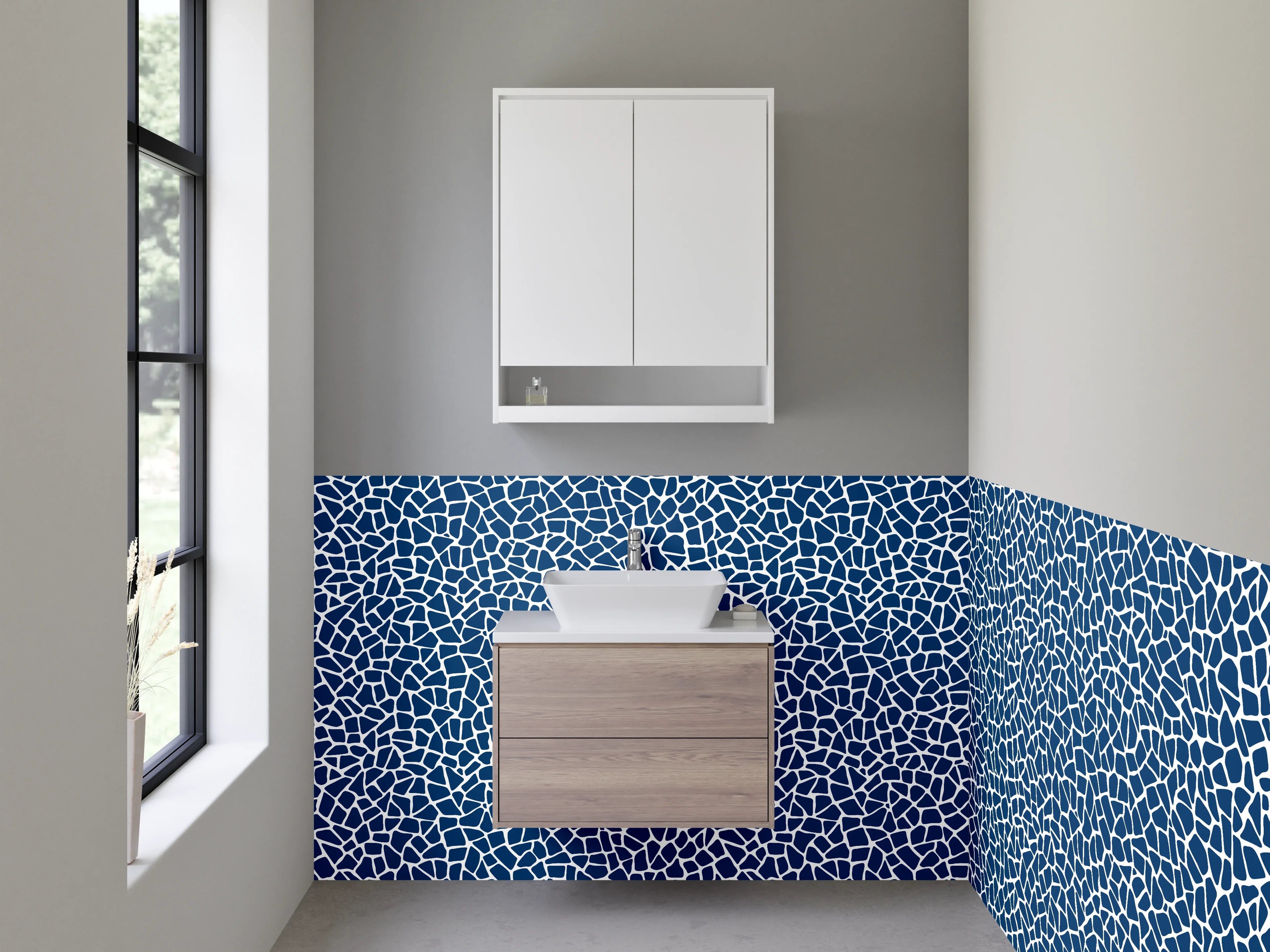 Waschbecken-Rückwand - Modernes Mosaikmuster in Blau und Weiß