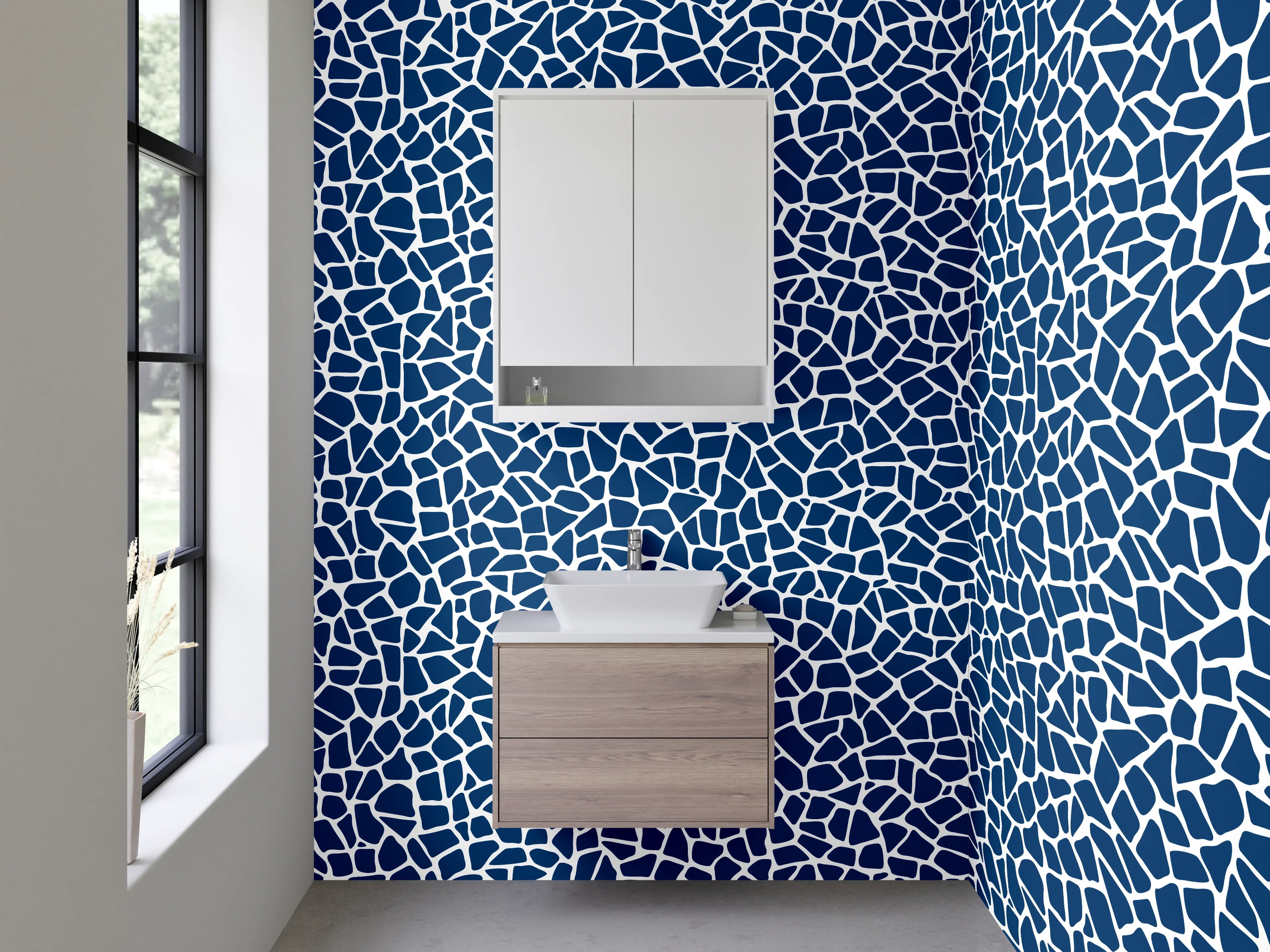 Waschbecken-Rückwand - Modernes Mosaikmuster in Blau und Weiß