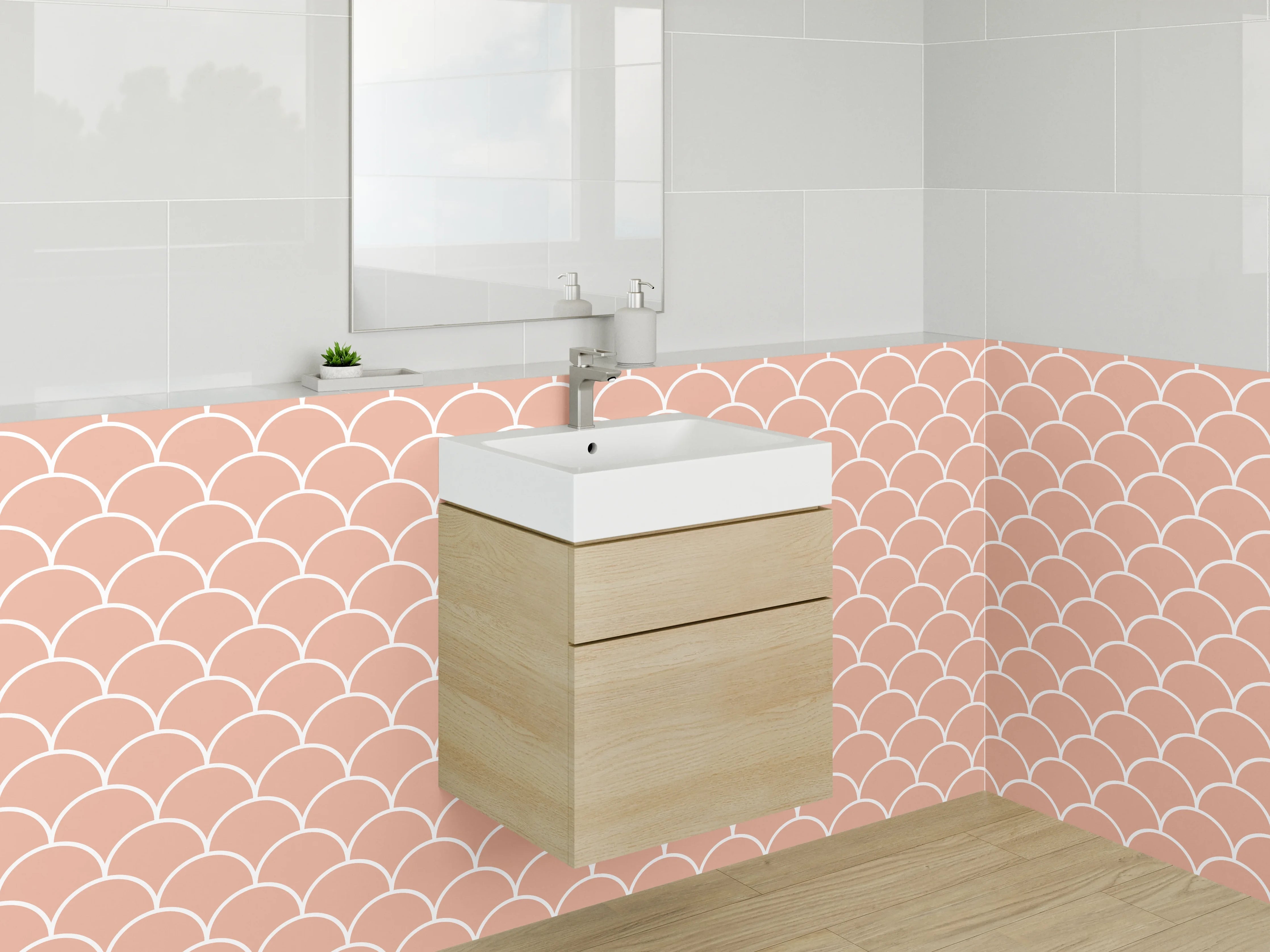 Waschbecken-Rückwand - Modernes Muschelschuppen-Muster Rosa Weiß