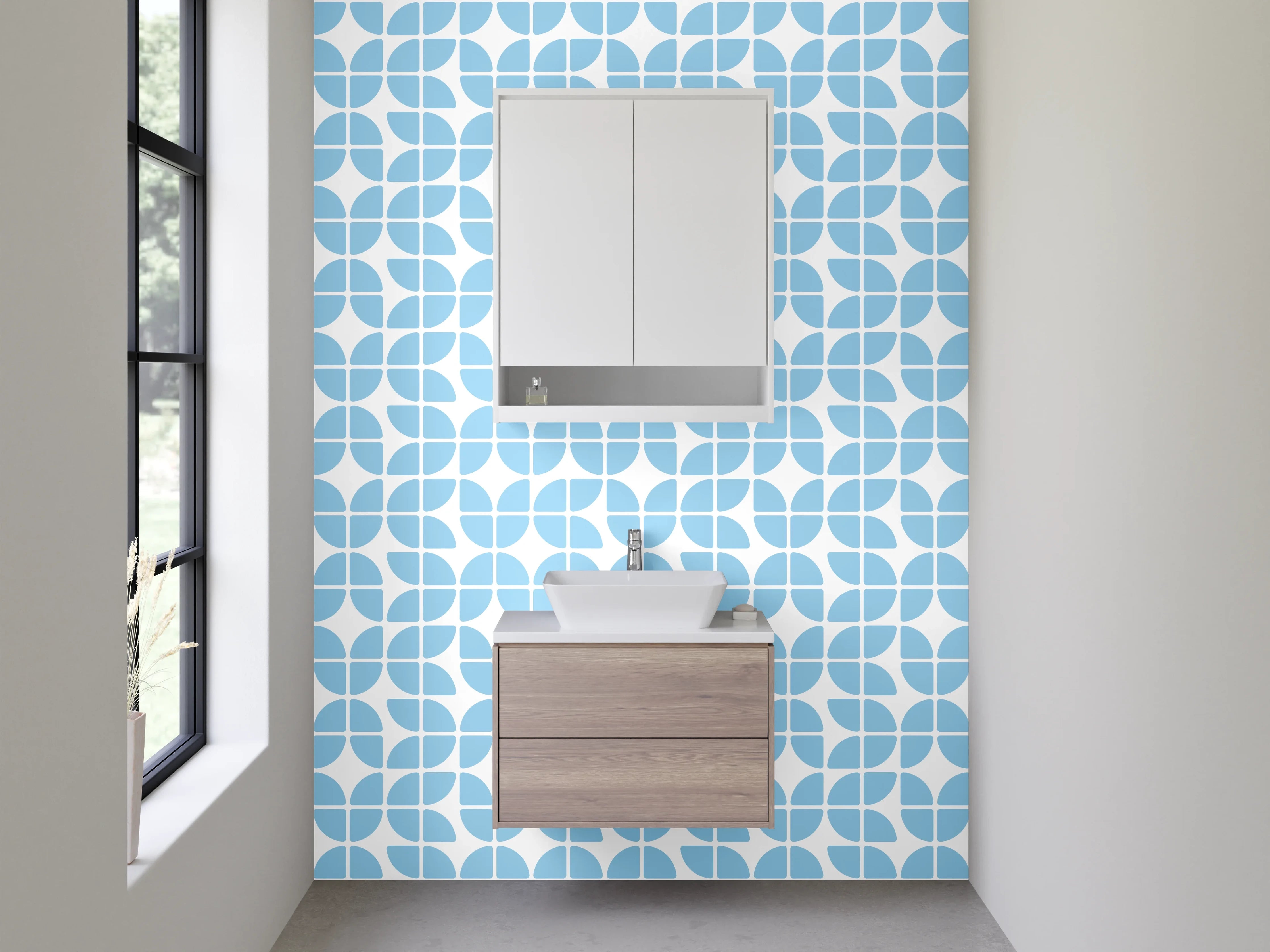 Waschbecken-Rückwand - Modernes Retro Mosaik blau-weiß
