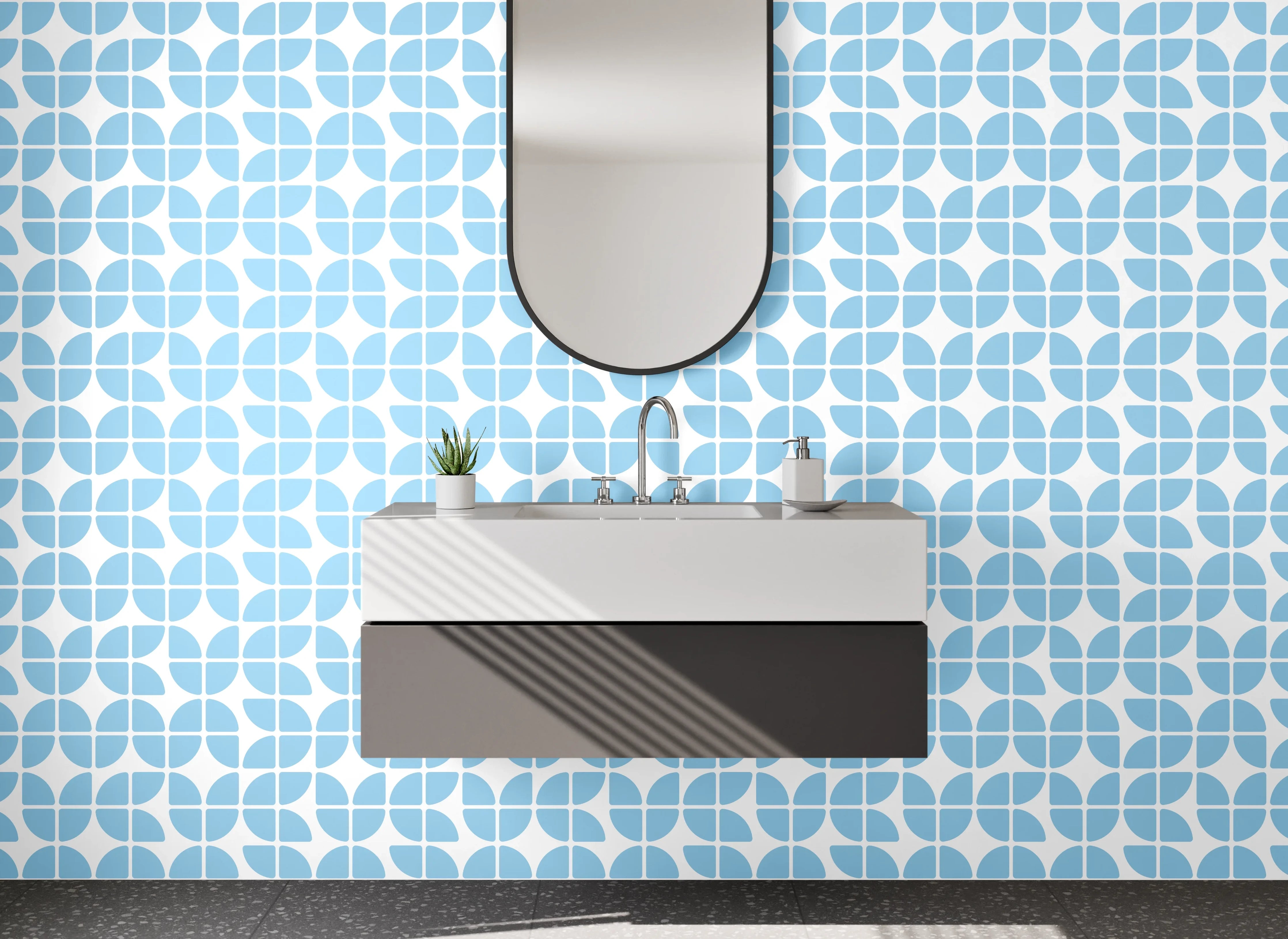 Waschbecken-Rückwand - Modernes Retro Mosaik blau-weiß