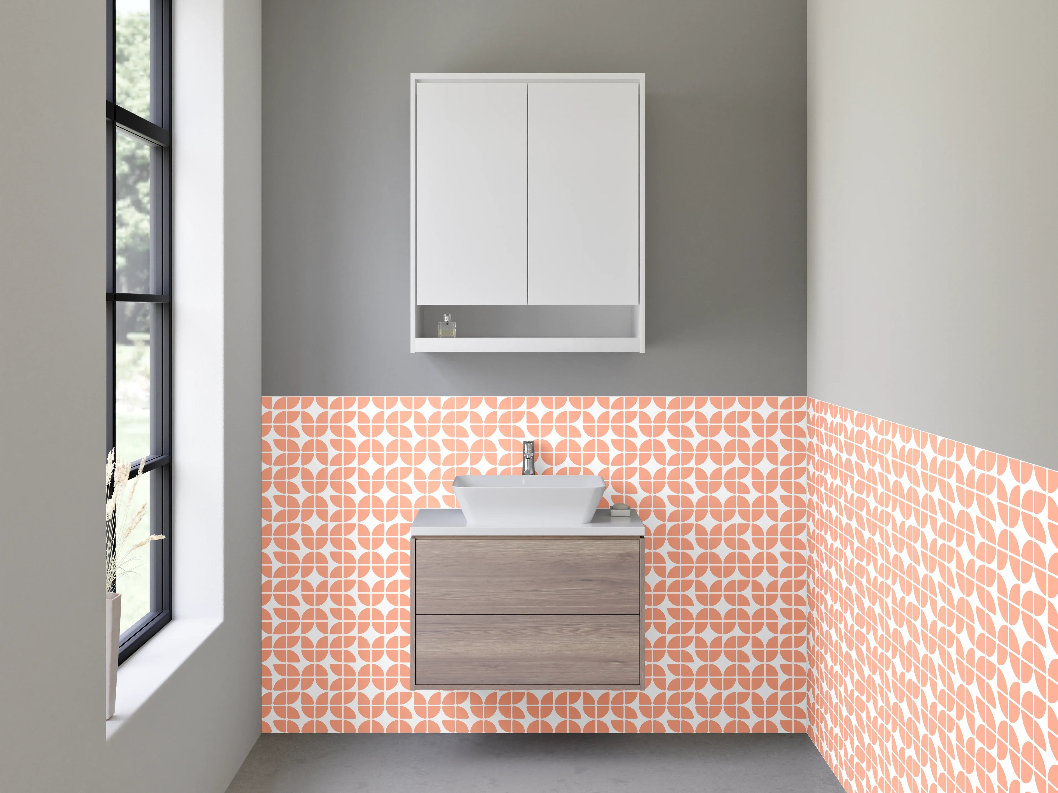 Waschbecken-Rückwand - Modernes Retro-Muster Orange Weiß