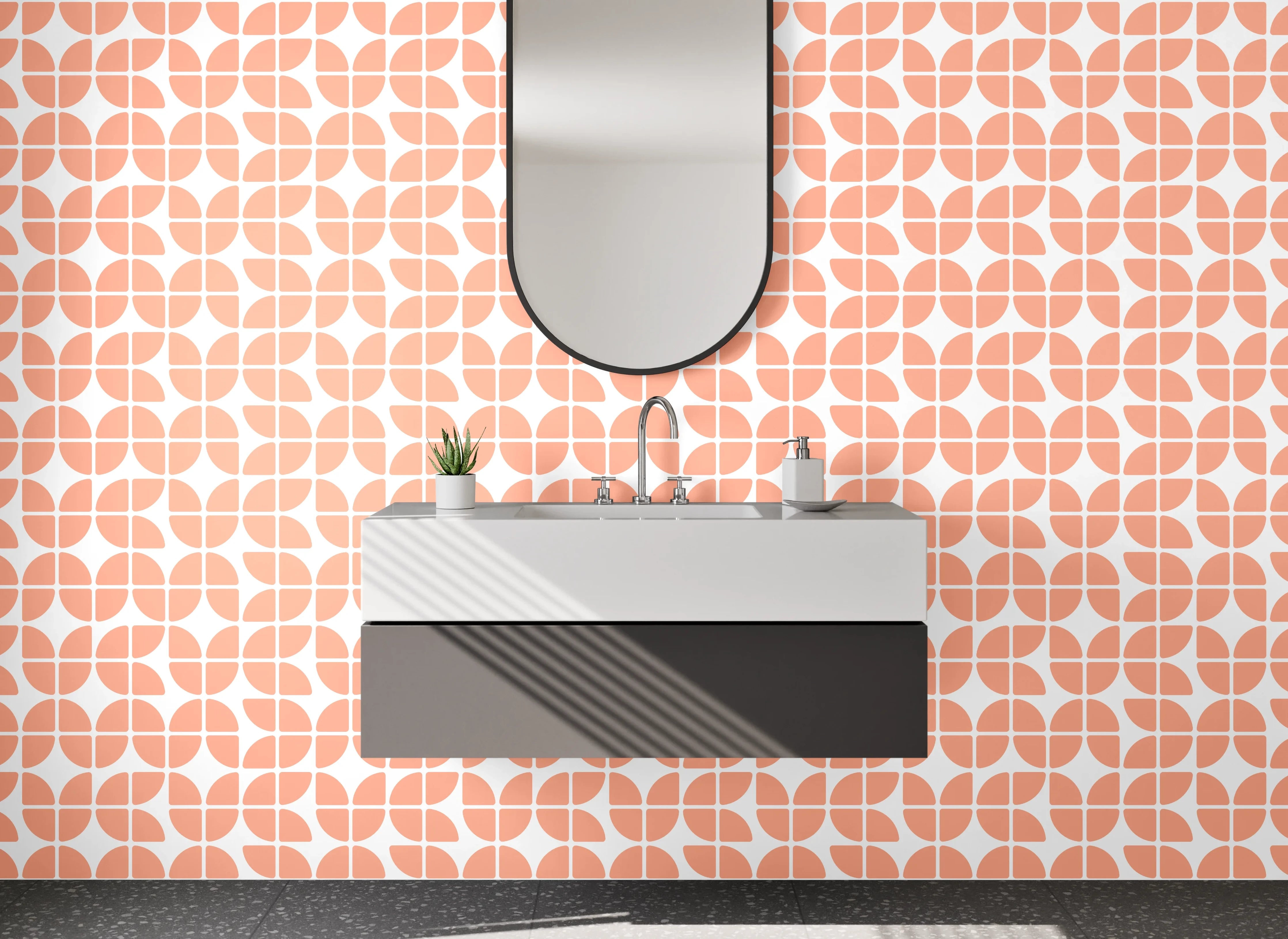 Waschbecken-Rückwand - Modernes Retro-Muster Orange Weiß