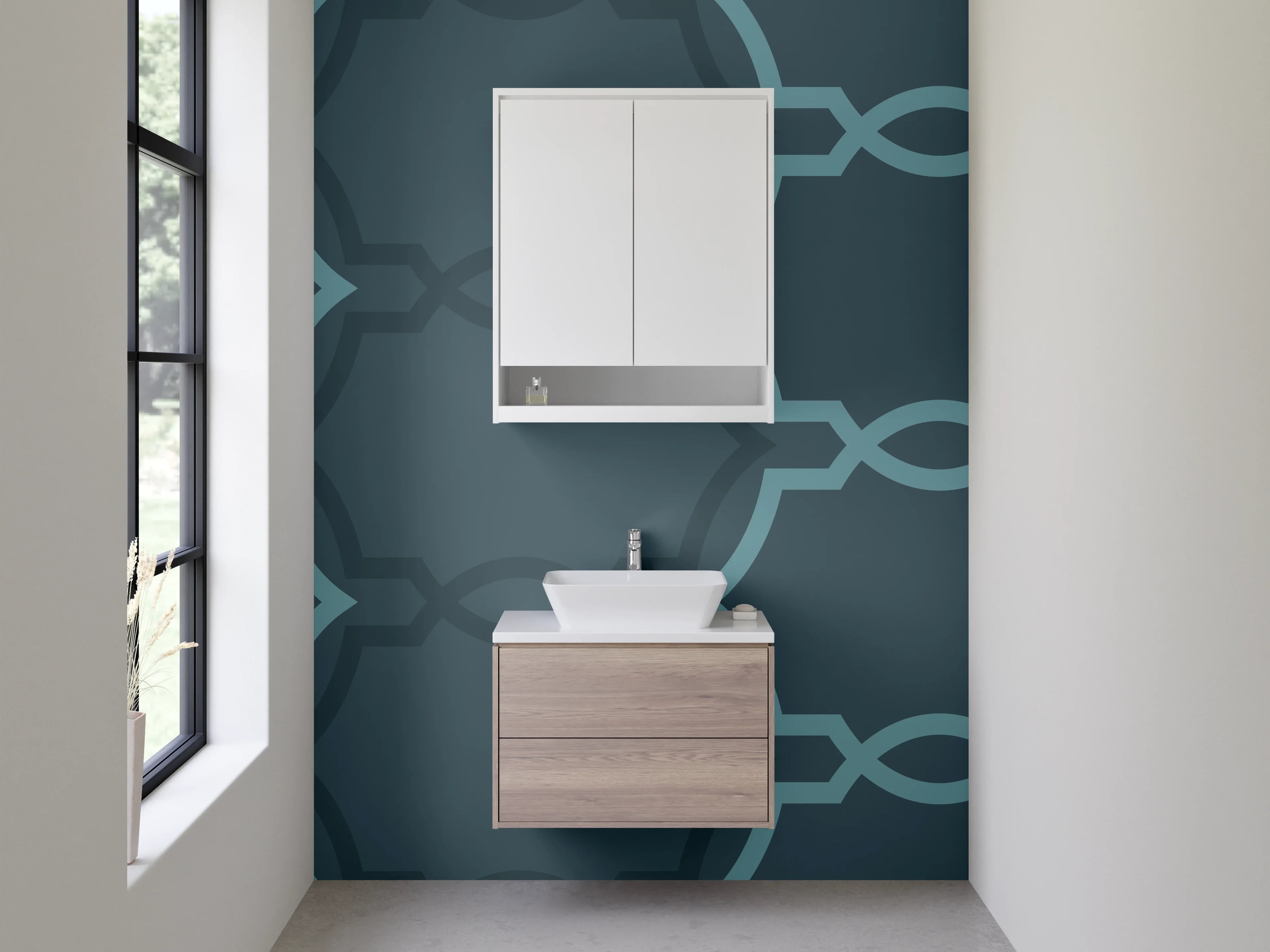 Waschbecken-Rückwand - Modernes Retro-Muster in Blau