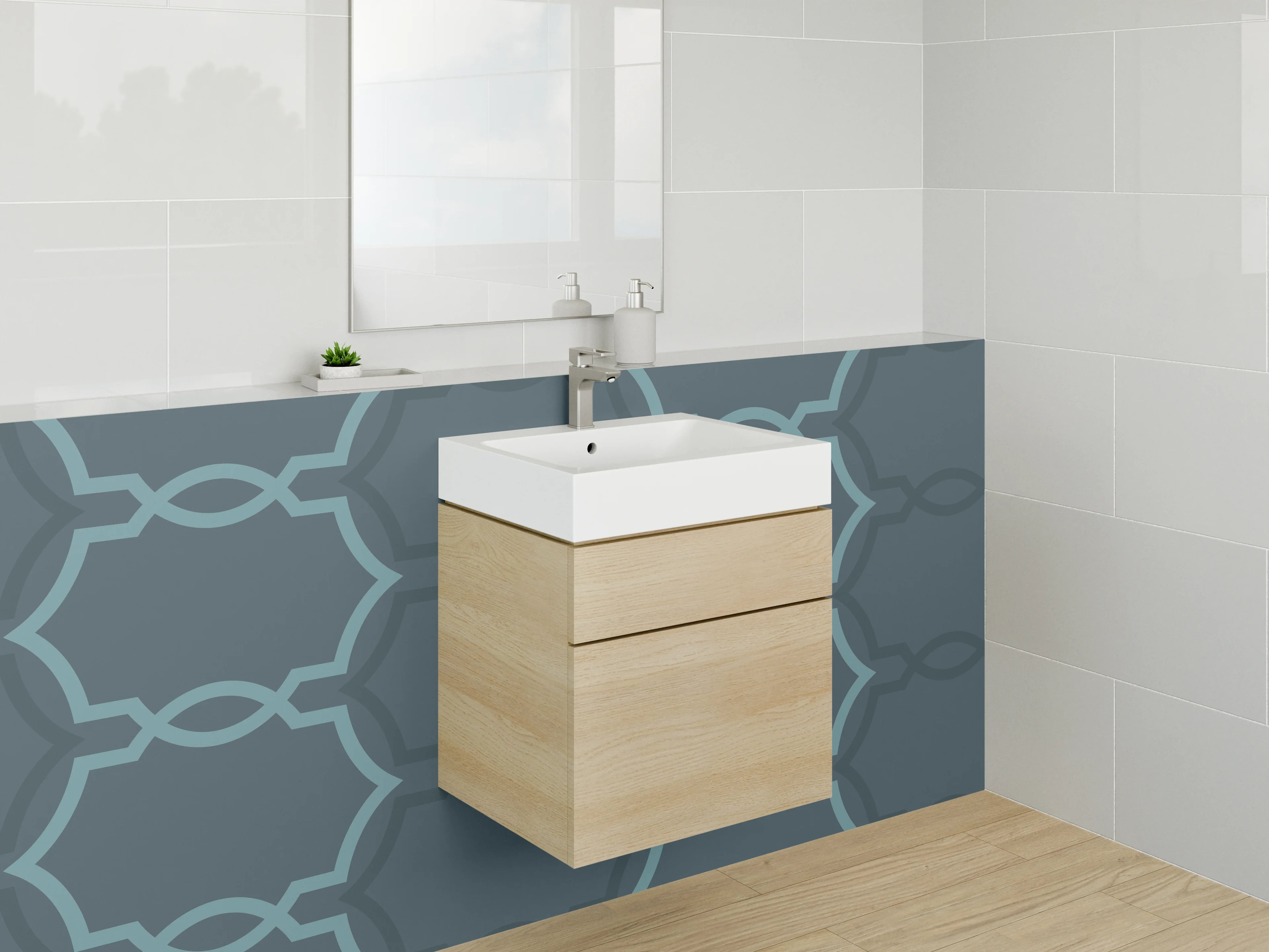 Waschbecken-Rückwand - Modernes Retro-Muster in Blau