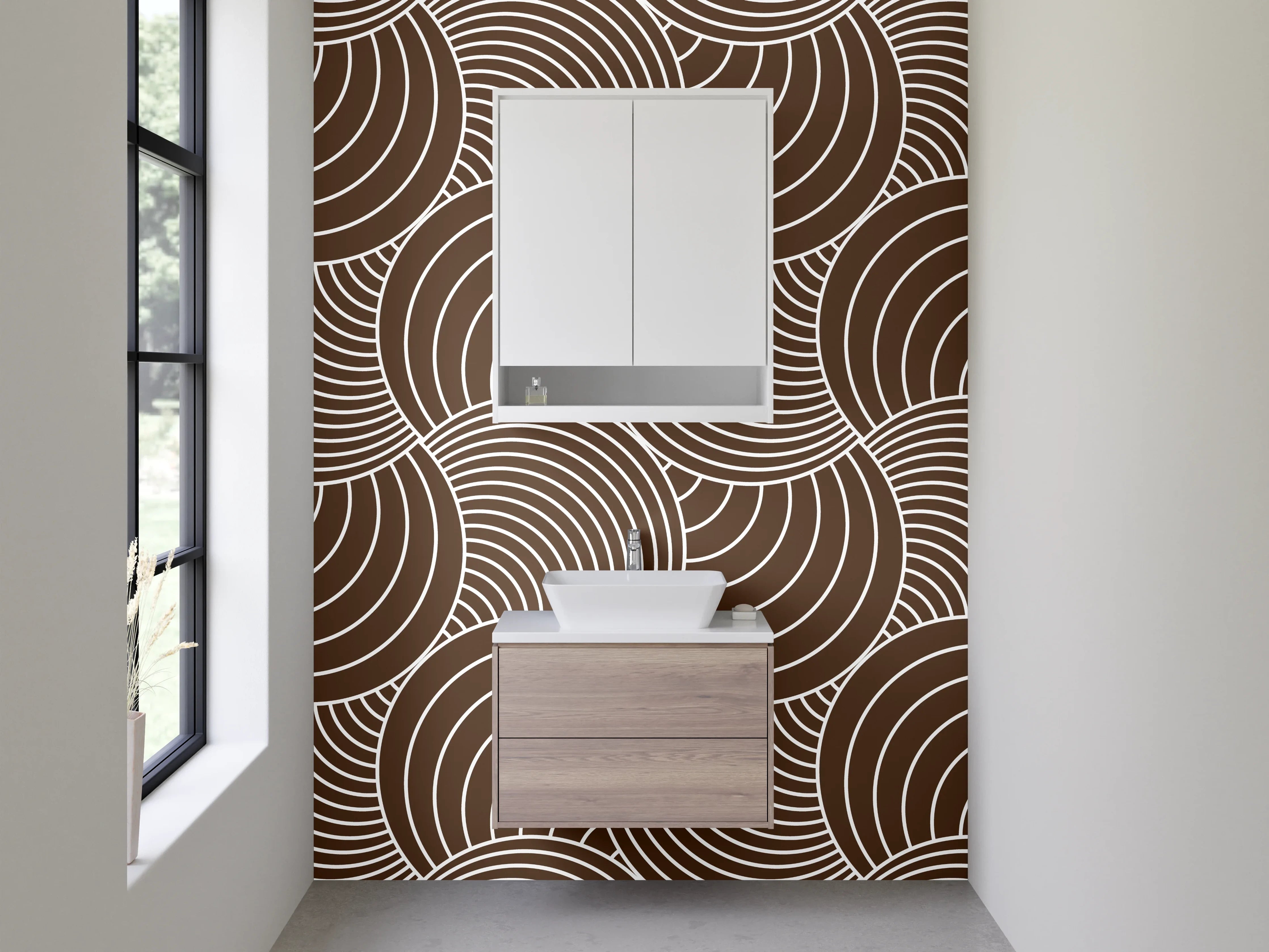 Waschbecken-Rückwand - Modernes Retro-Wellenmuster Braun Beige