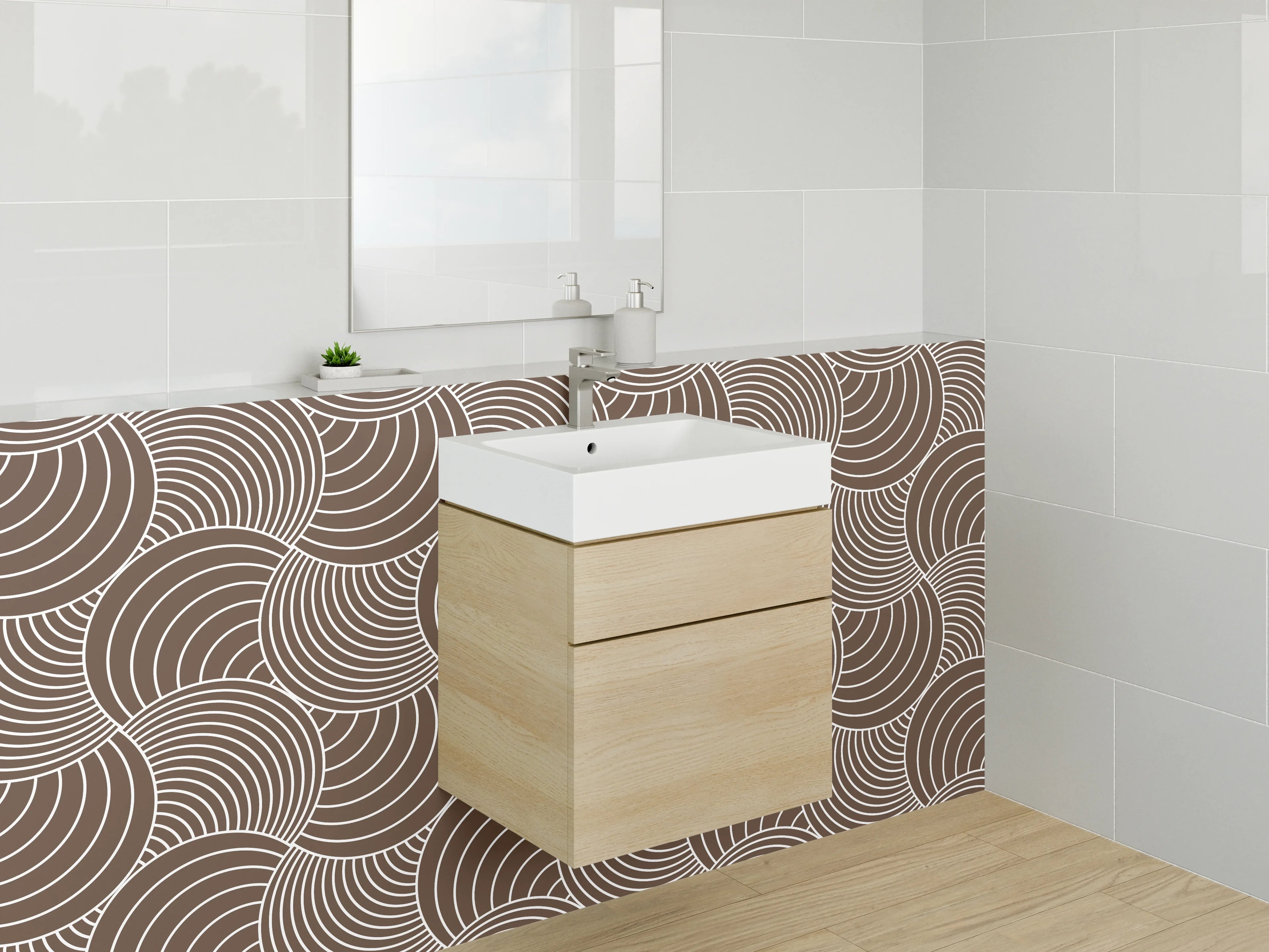Waschbecken-Rückwand - Modernes Retro-Wellenmuster Braun Beige