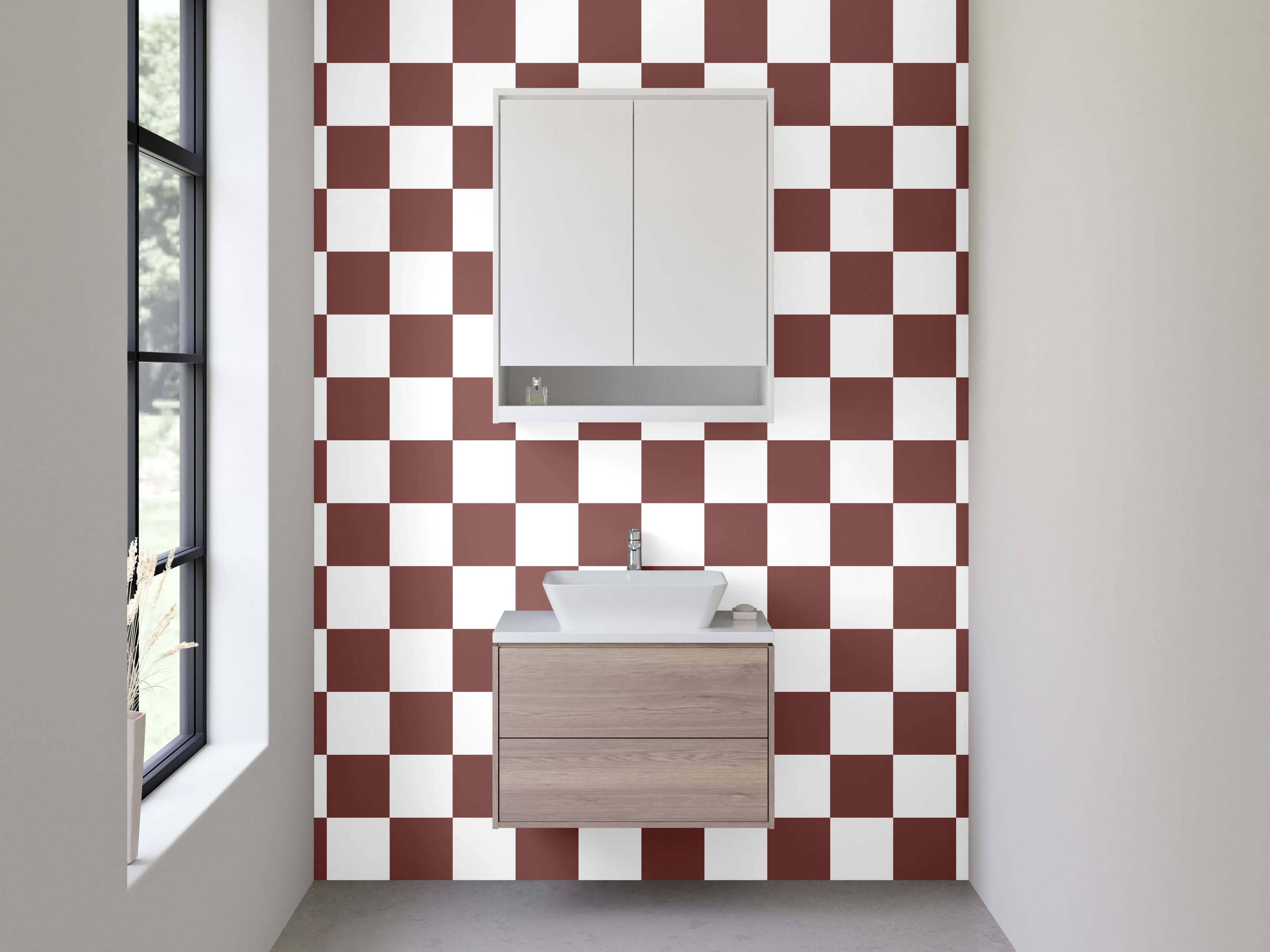 Waschbecken-Rückwand - Modernes Schachbrett in Braun-Grau-Tönen