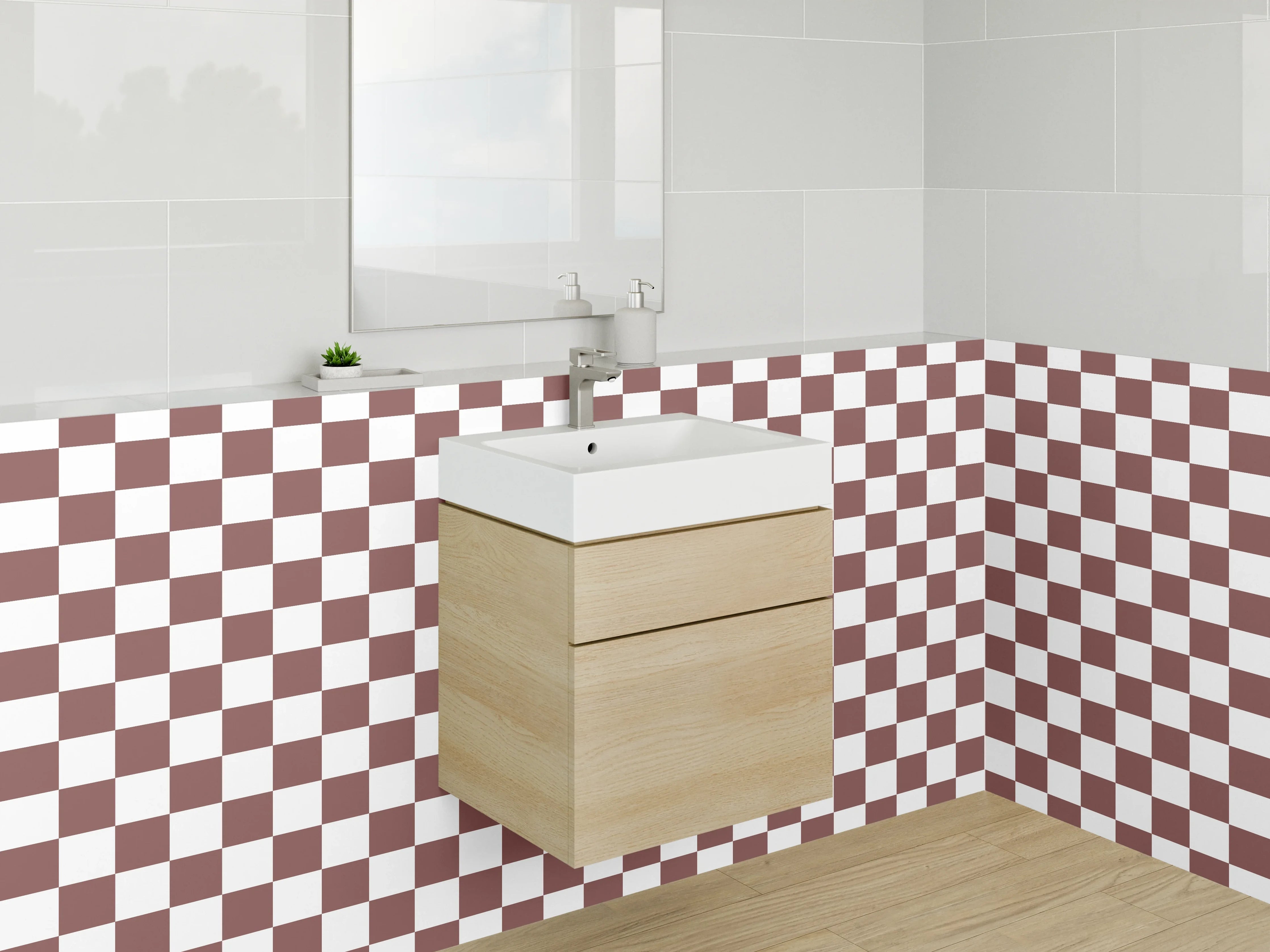 Waschbecken-Rückwand - Modernes Schachbrett in Braun-Grau-Tönen