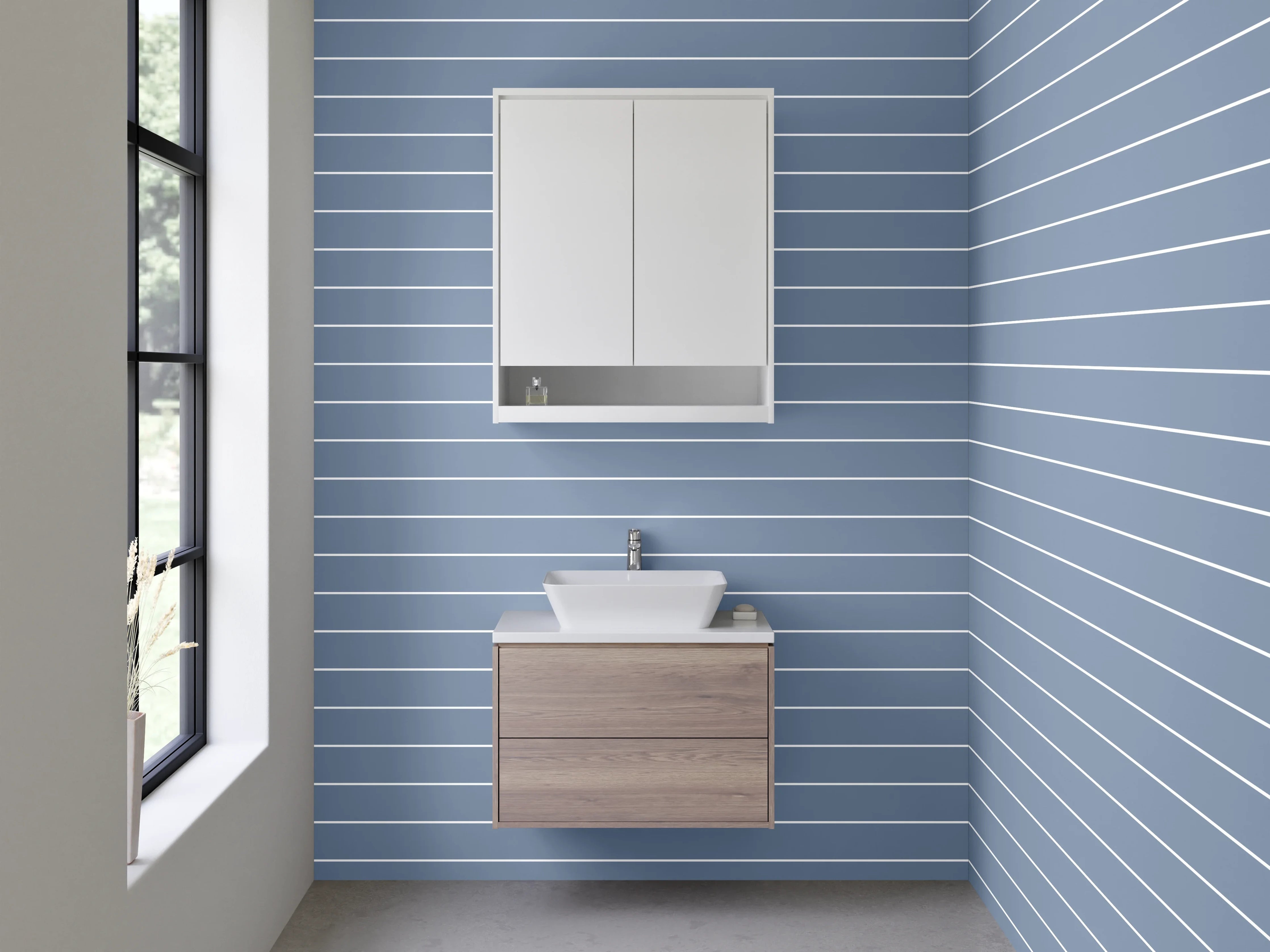 Waschbecken-Rückwand - Modernes Streifenmuster in Grau-Blau