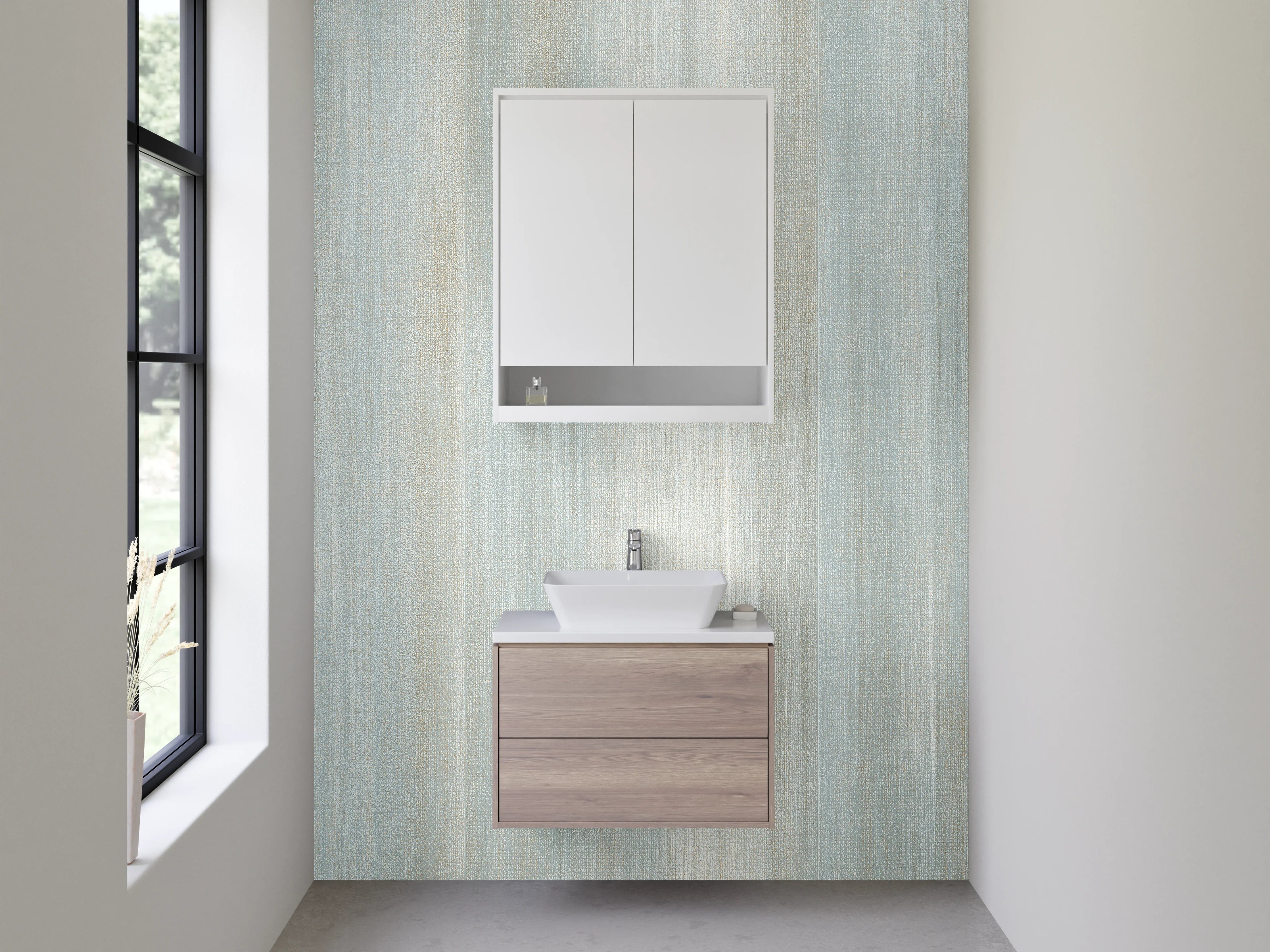 Waschbecken-Rückwand - Modernes Streifenmuster in Weiß und Hellblau