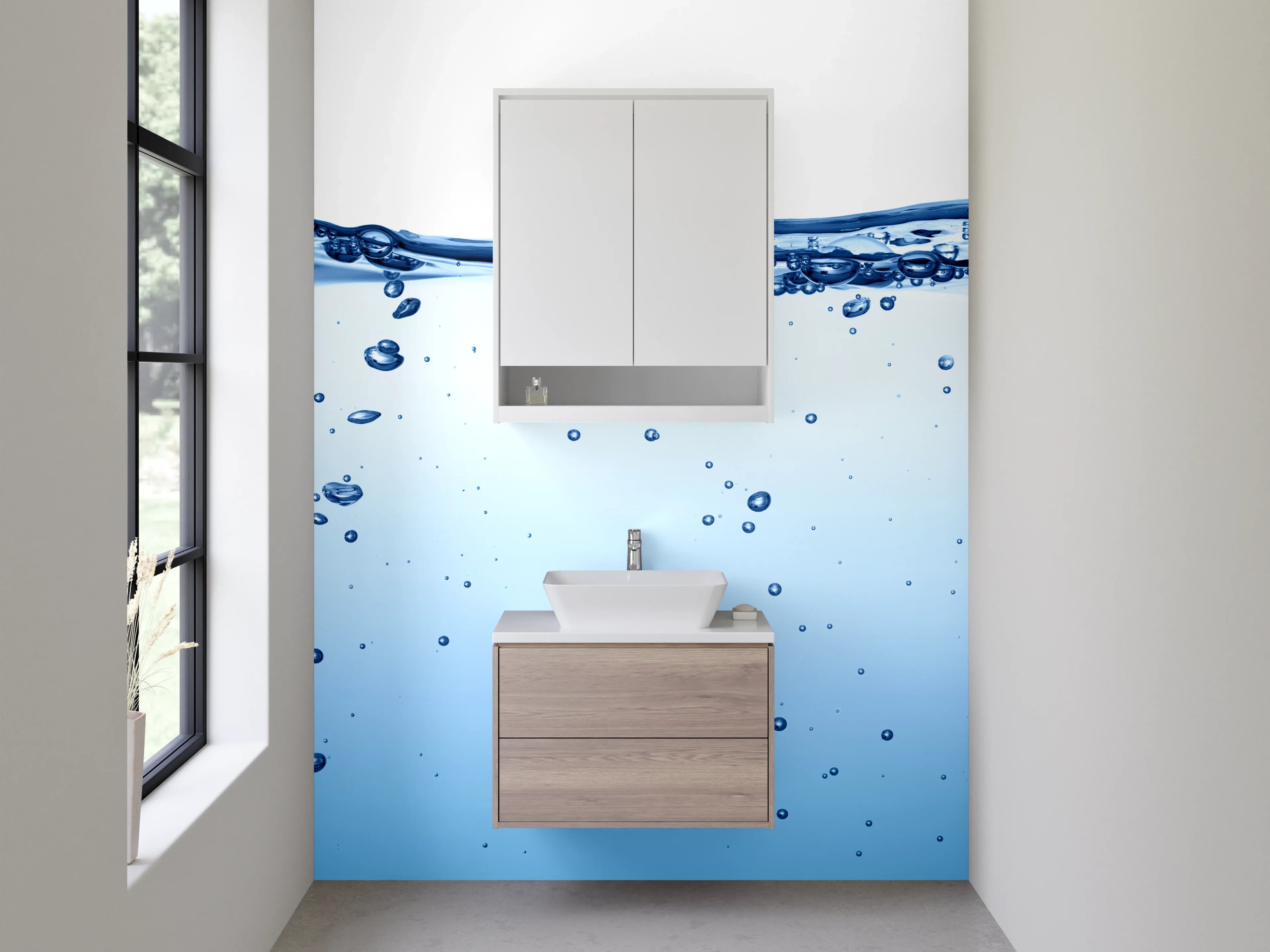 Waschbecken-Rückwand - Modernes Wasser-Motiv als Spritzschutz
