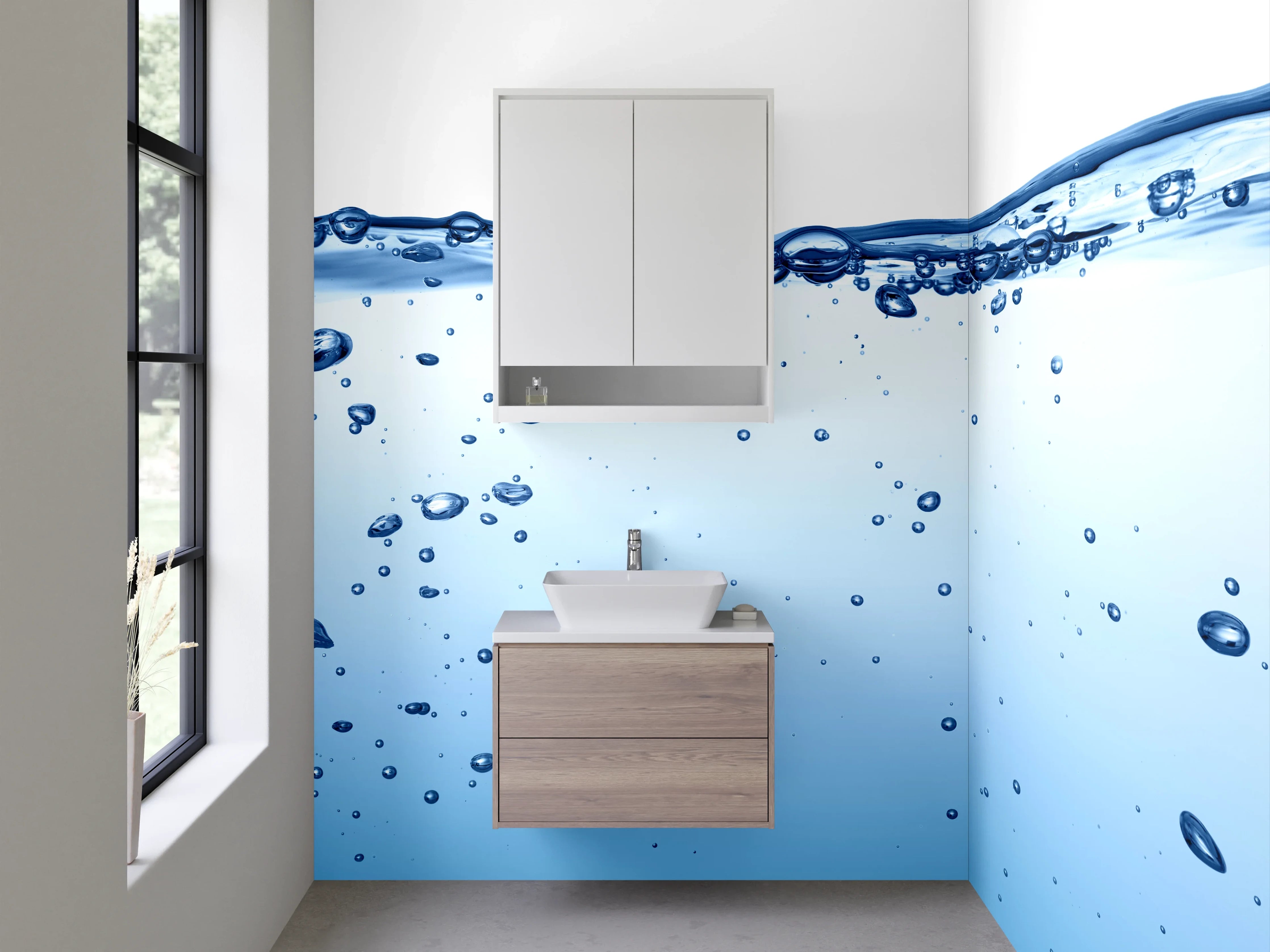 Waschbecken-Rückwand - Modernes Wasser-Motiv als Spritzschutz