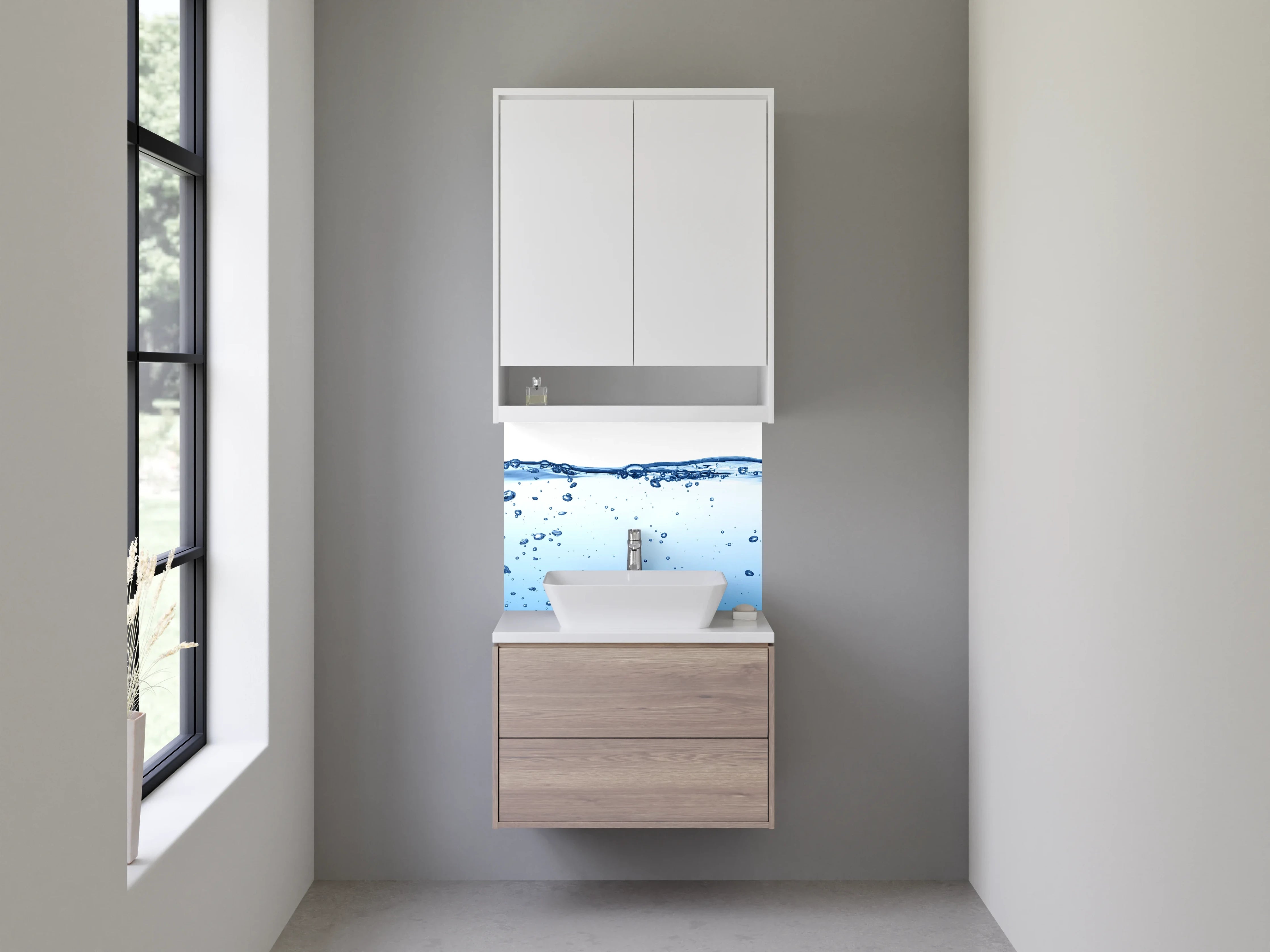 Waschbecken-Rückwand - Modernes Wasser-Motiv als Spritzschutz