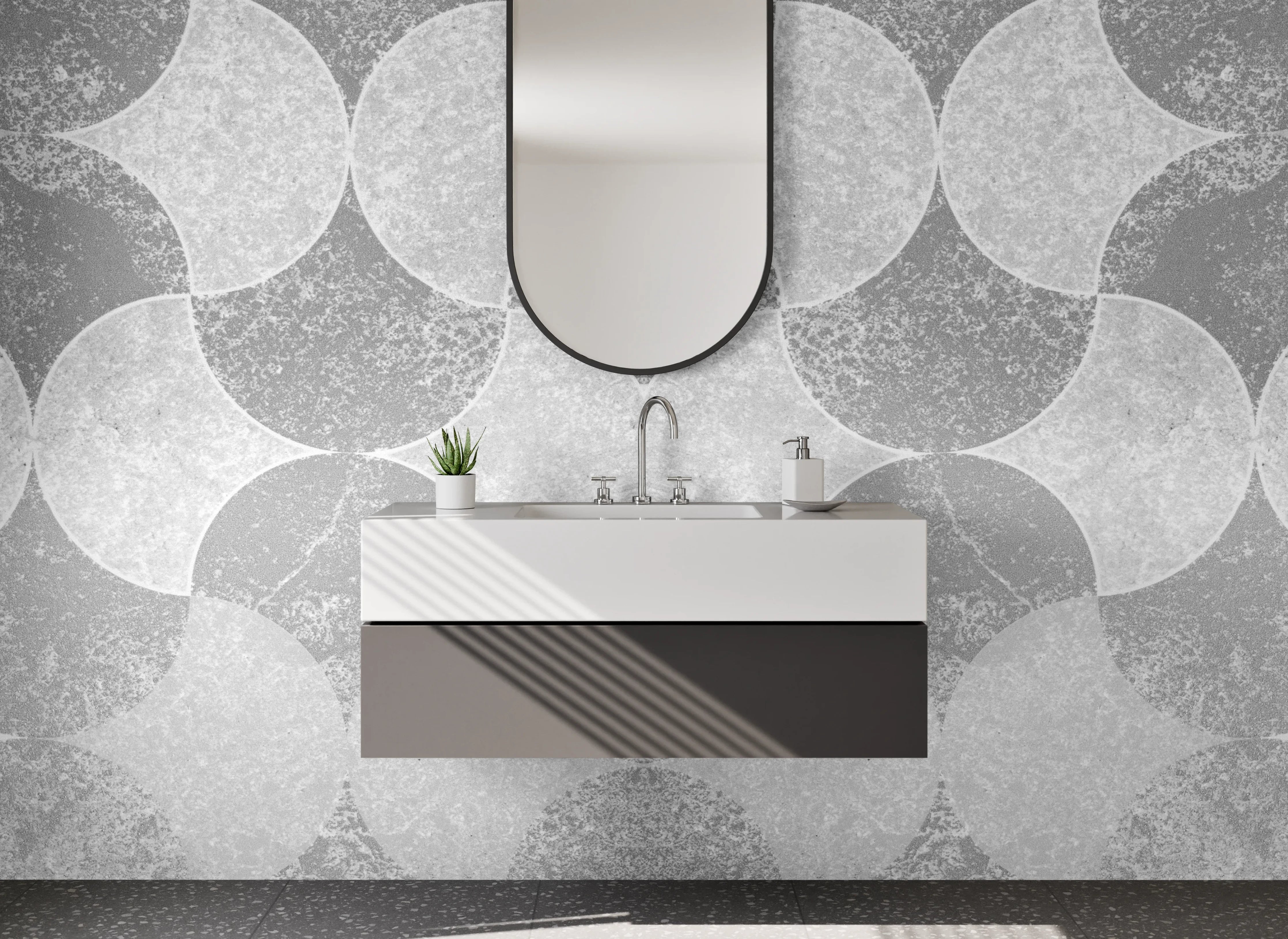 Waschbecken-Rückwand - Modernes Weiß-Grau-Pattern für Badezimmer