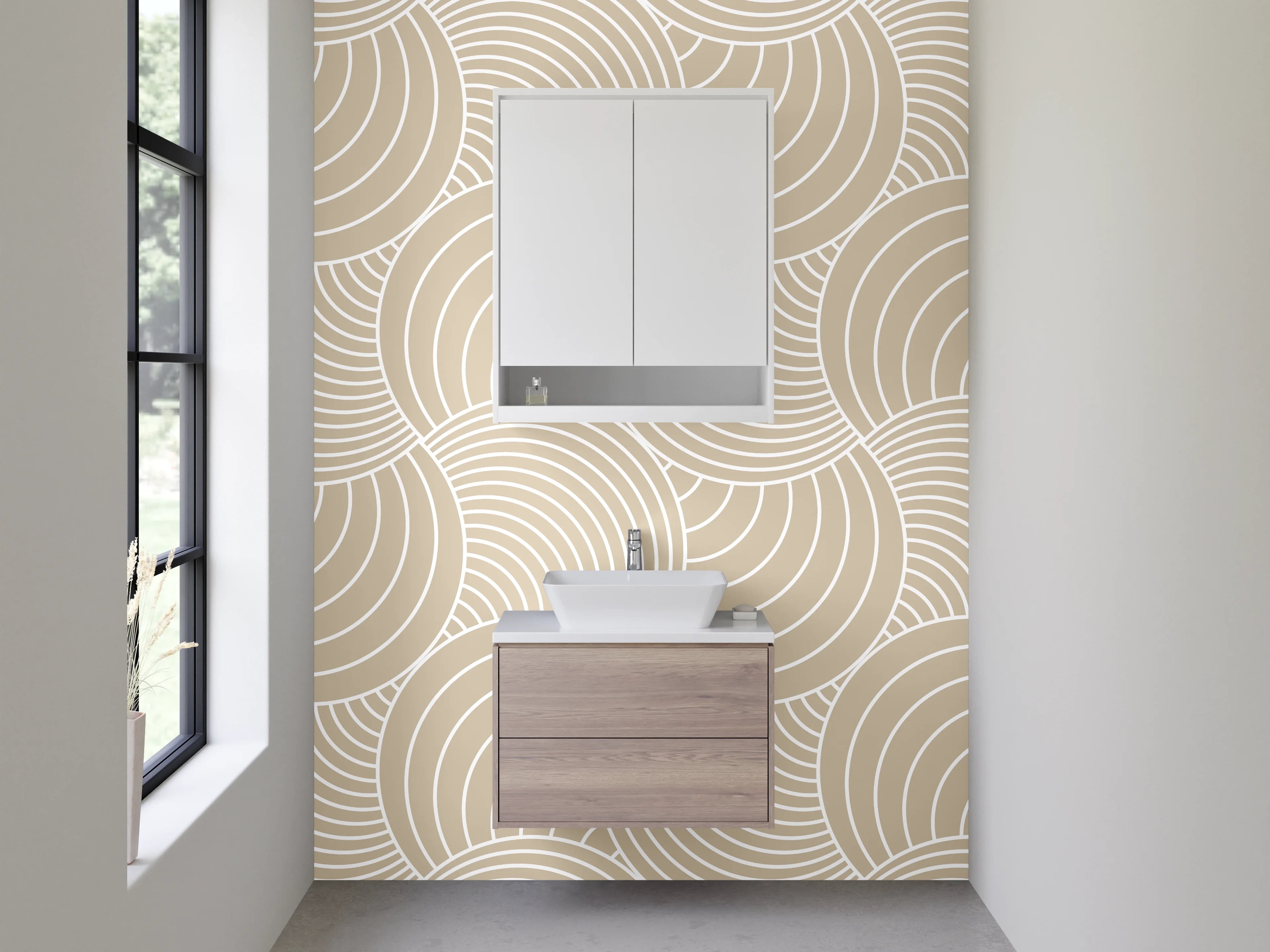 Waschbecken-Rückwand - Modernes Wellenmuster Beige Minimalistisch
