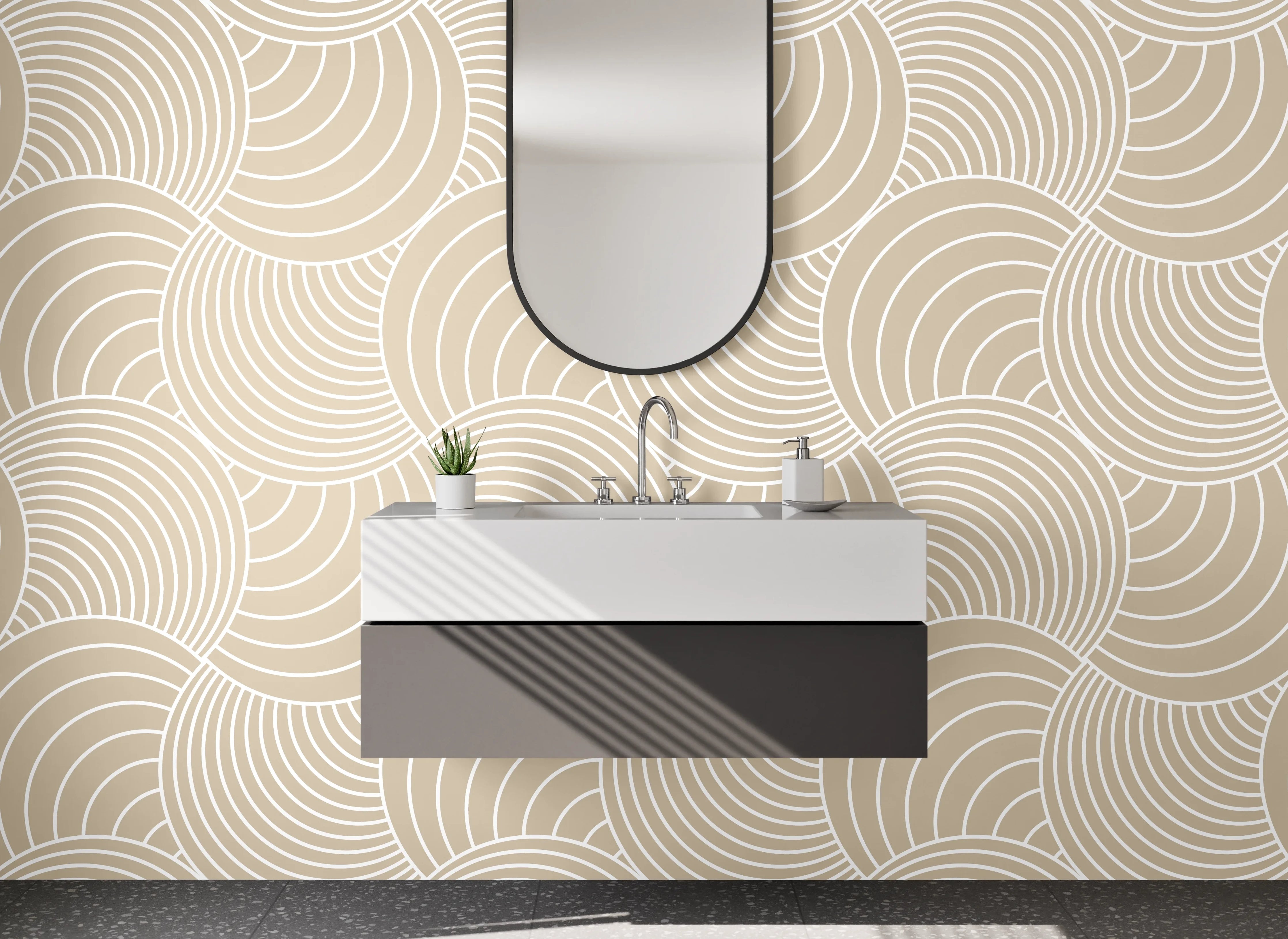 Waschbecken-Rückwand - Modernes Wellenmuster Beige Minimalistisch