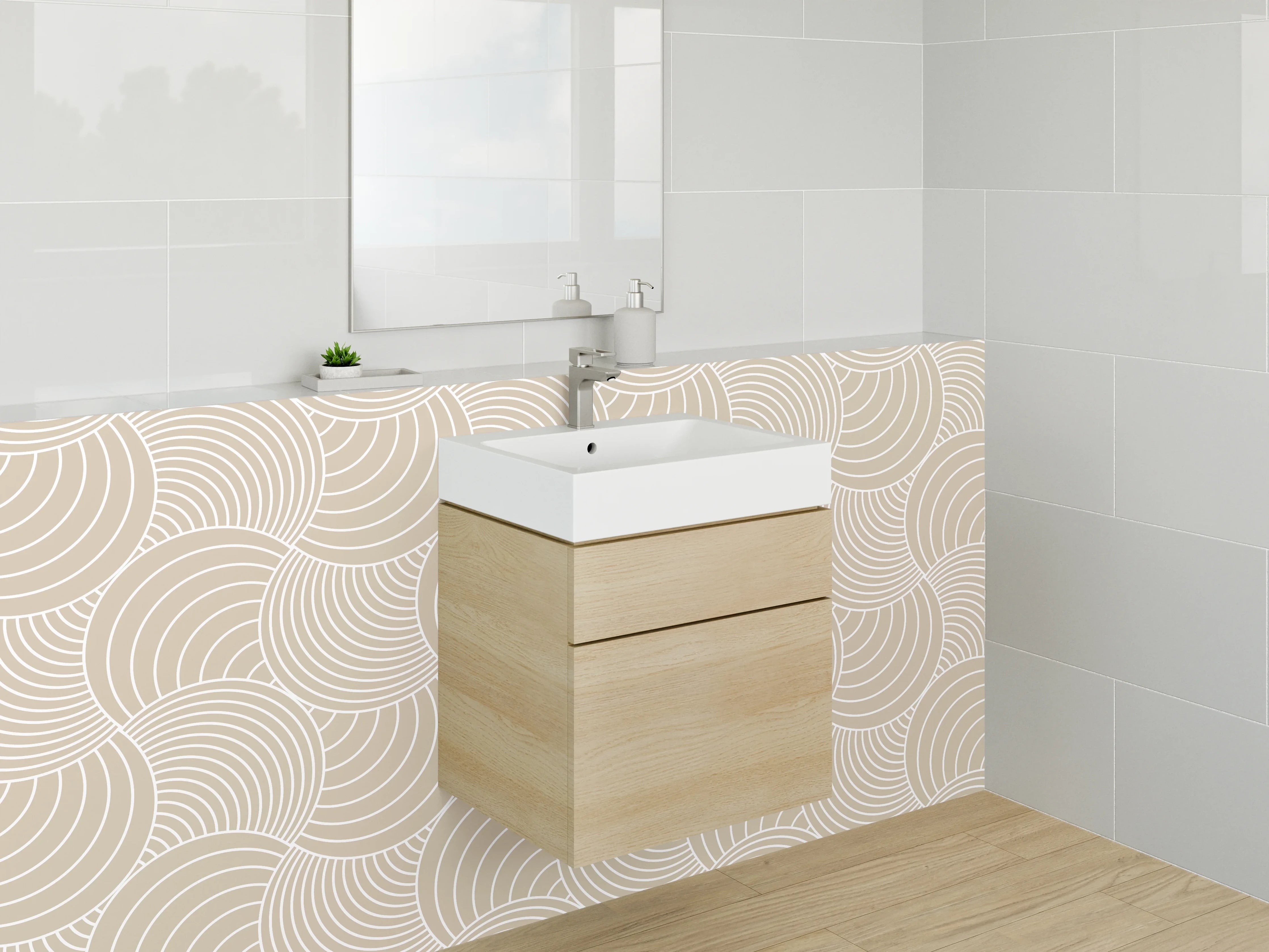 Waschbecken-Rückwand - Modernes Wellenmuster Beige Minimalistisch