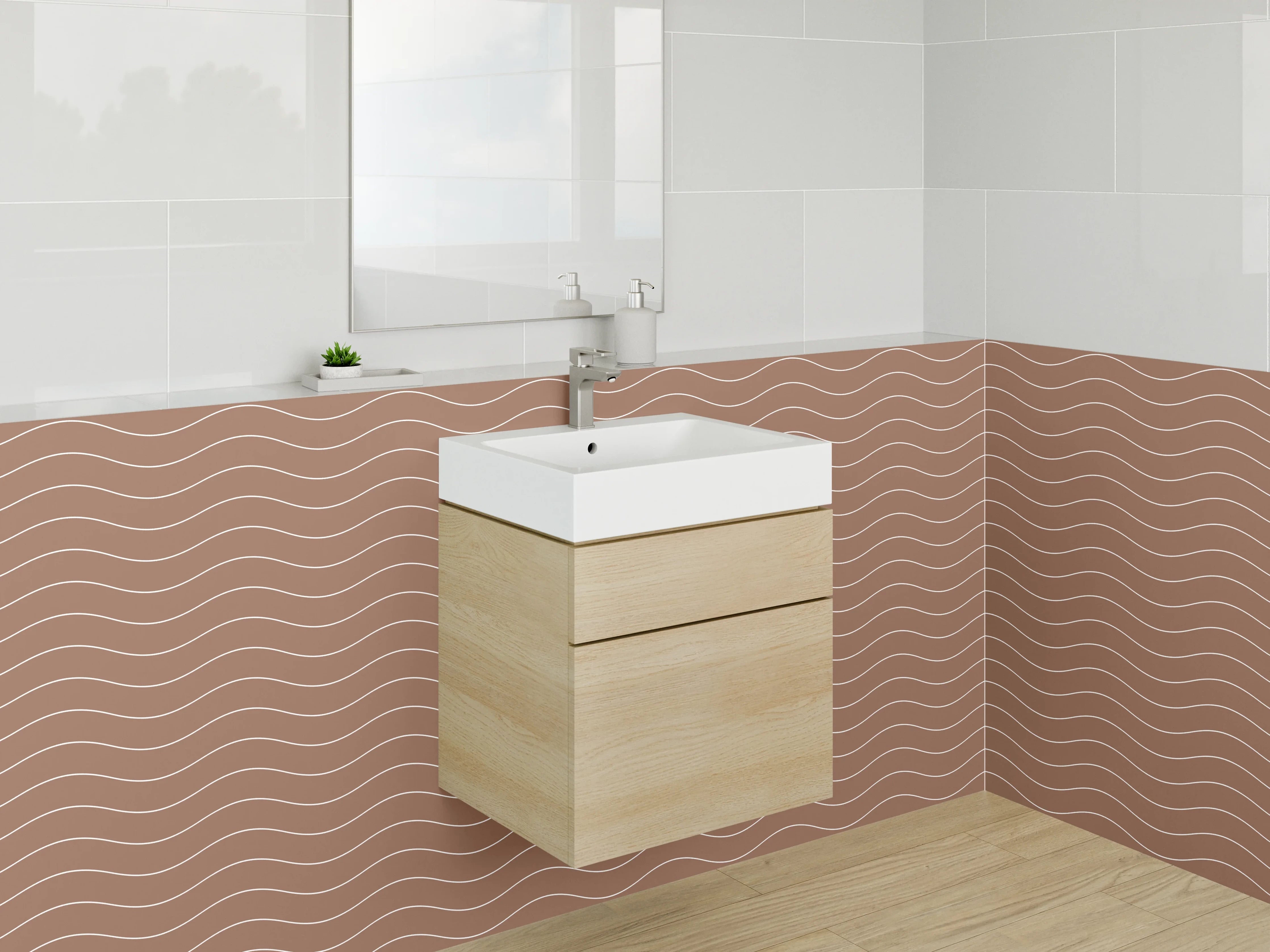 Waschbecken-Rückwand - Modernes Wellenmuster Braun