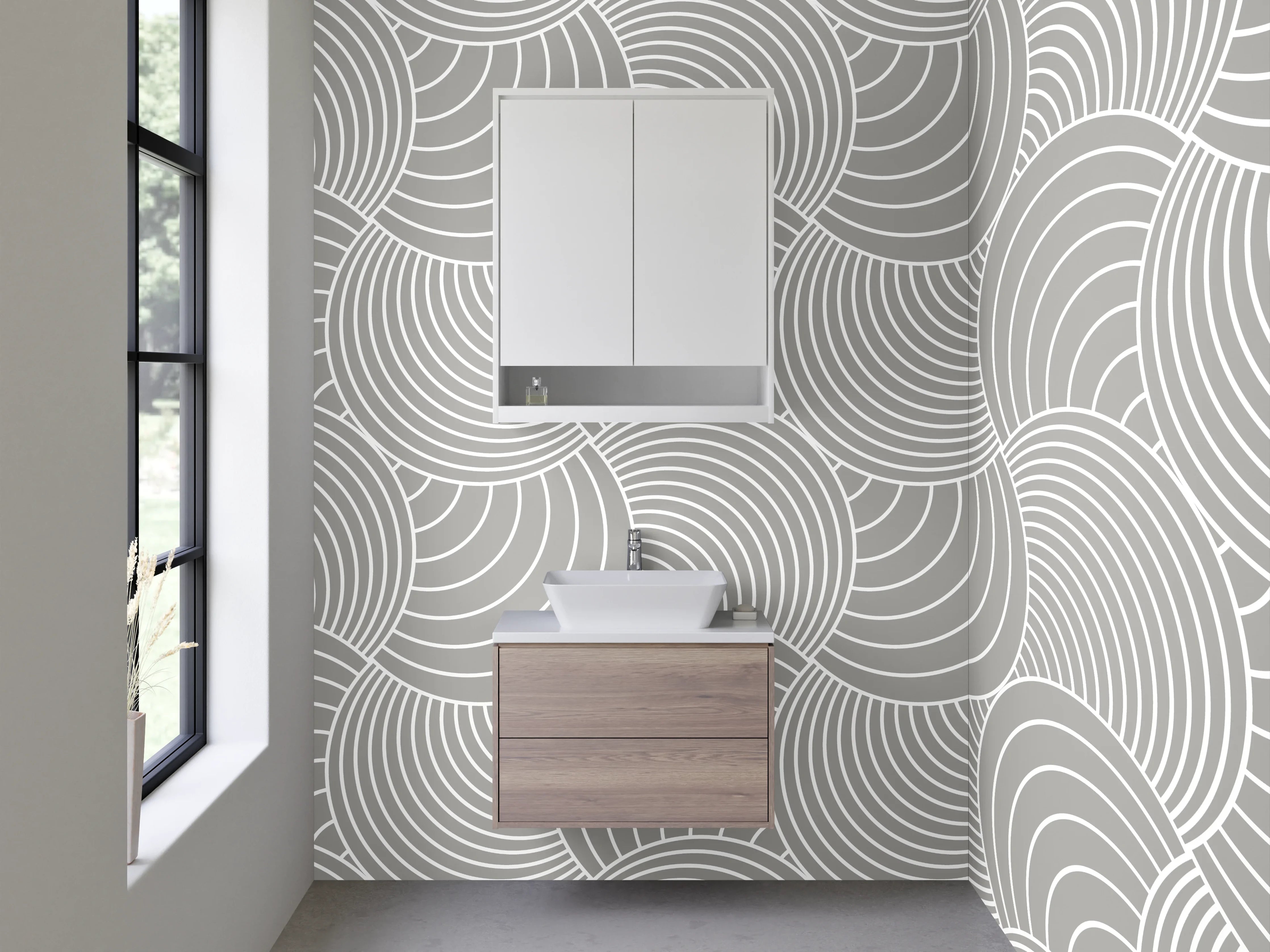 Waschbecken-Rückwand - Modernes Wellenmuster Grau-Weiß Minimal