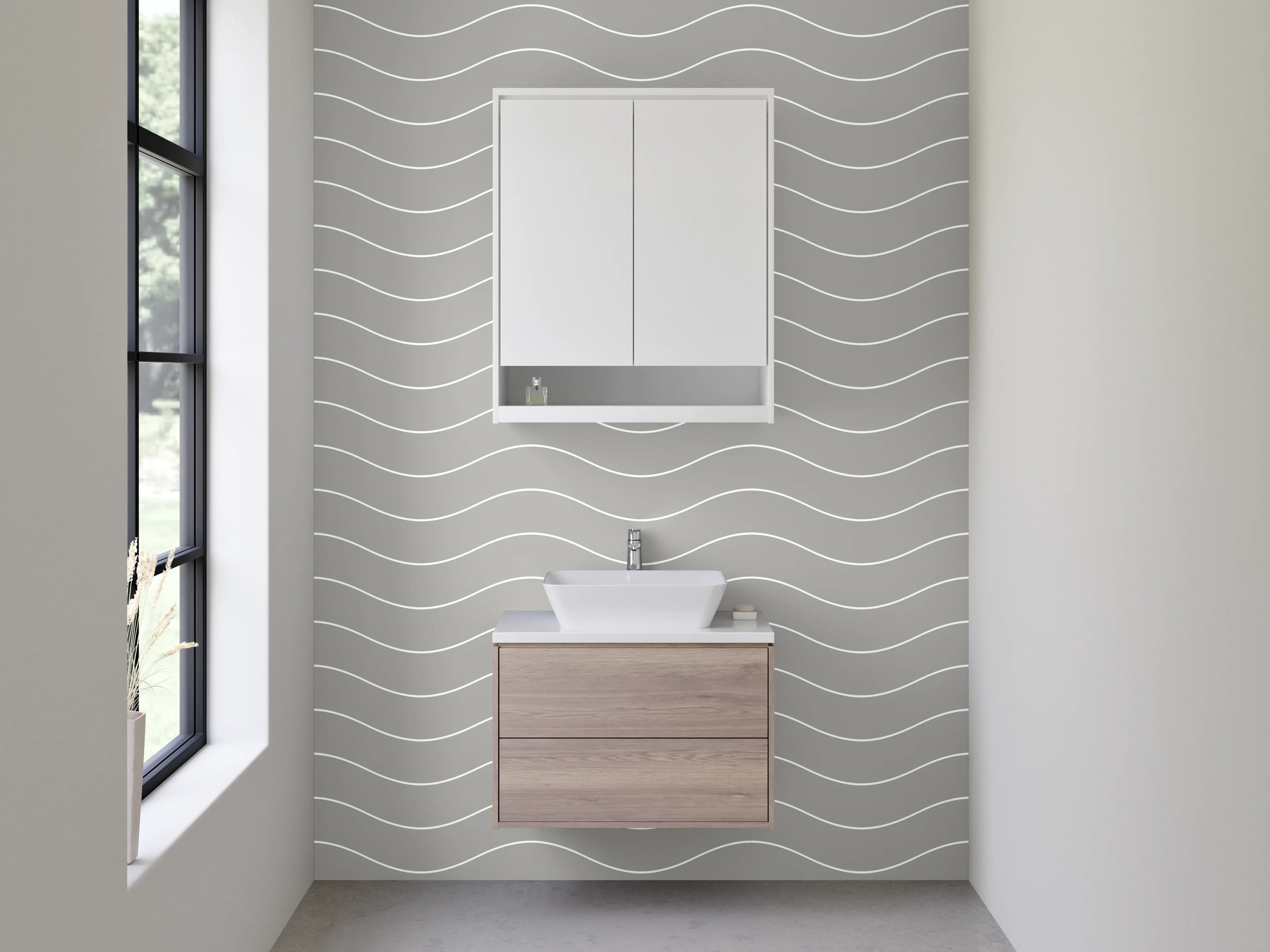 Waschbecken-Rückwand - Modernes Wellenmuster Grau-Weiß