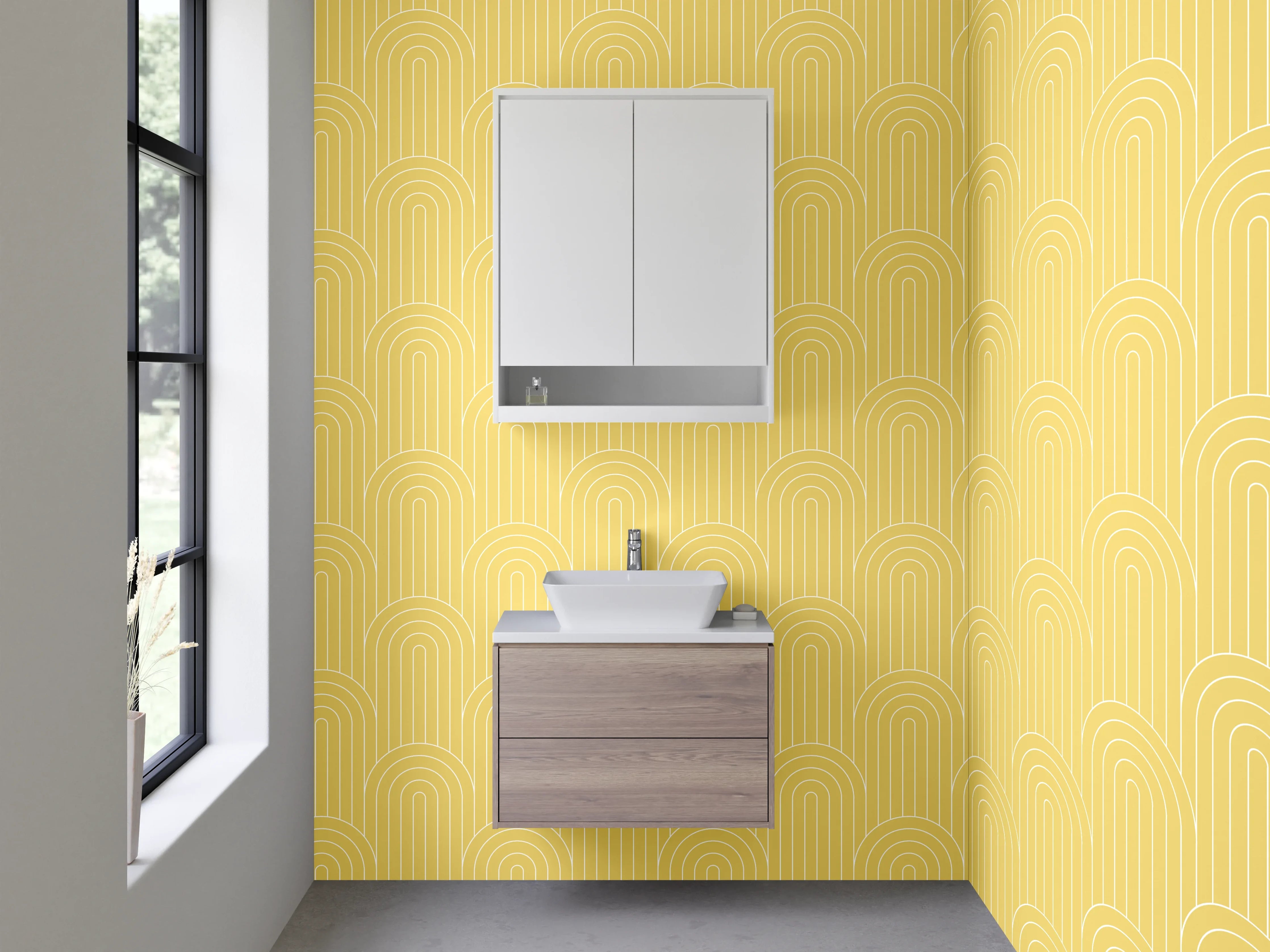 Waschbecken-Rückwand - Modernes Wellenmuster in Beige-Gold