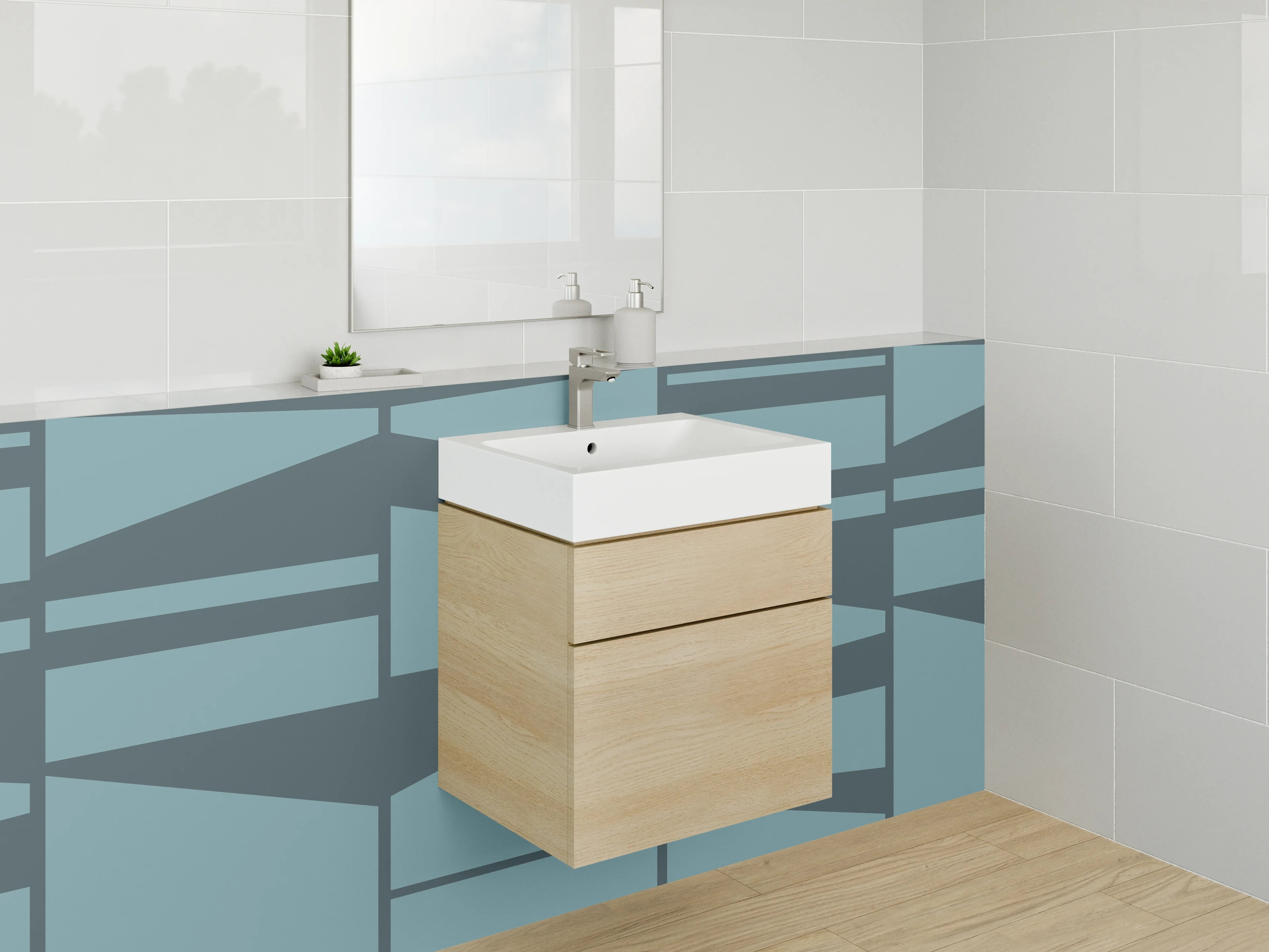 Waschbecken-Rückwand - Modernes abstraktes Muster in Blau