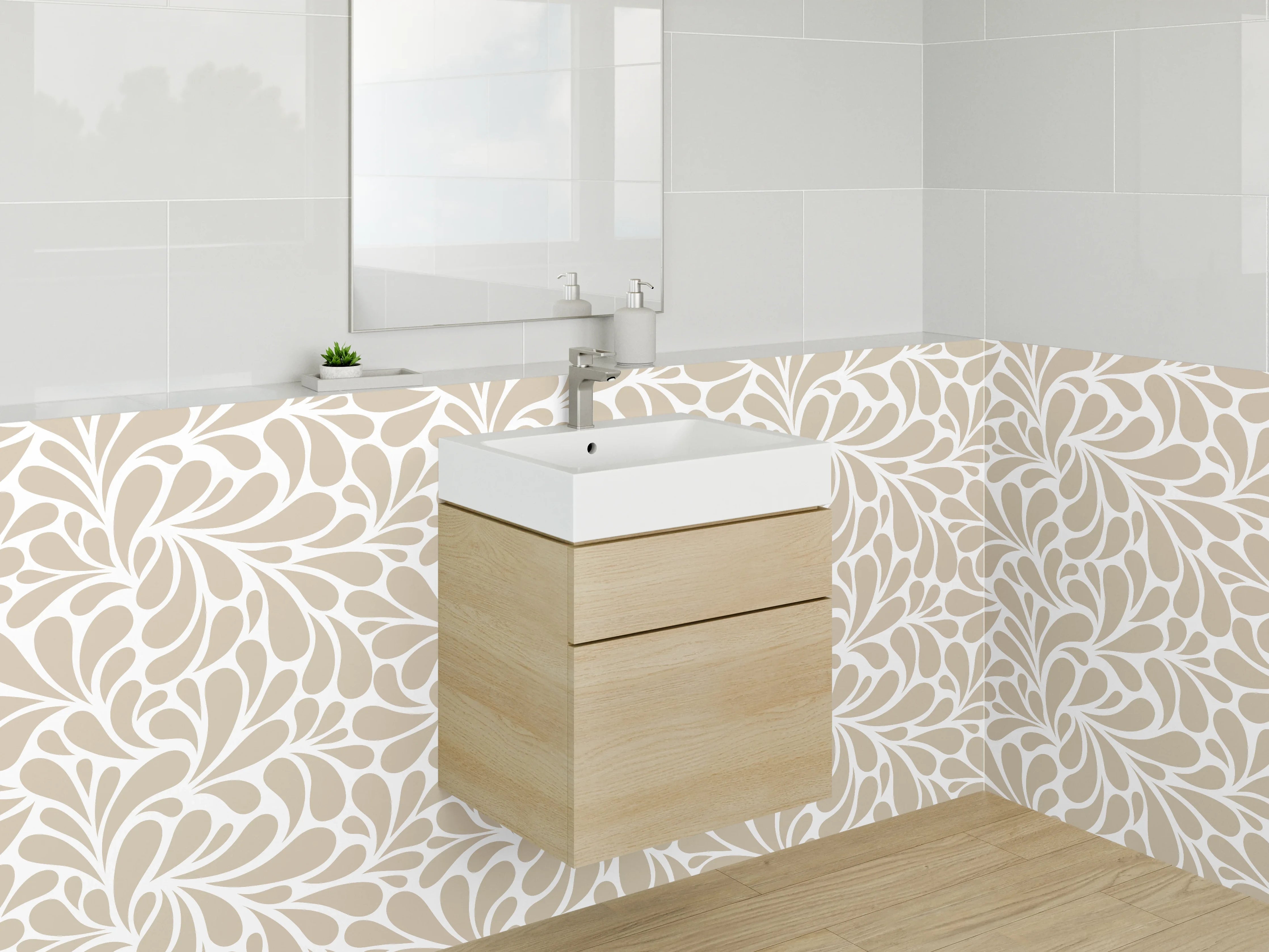 Waschbecken-Rückwand - Modernes abstraktes Ornament Muster Beige