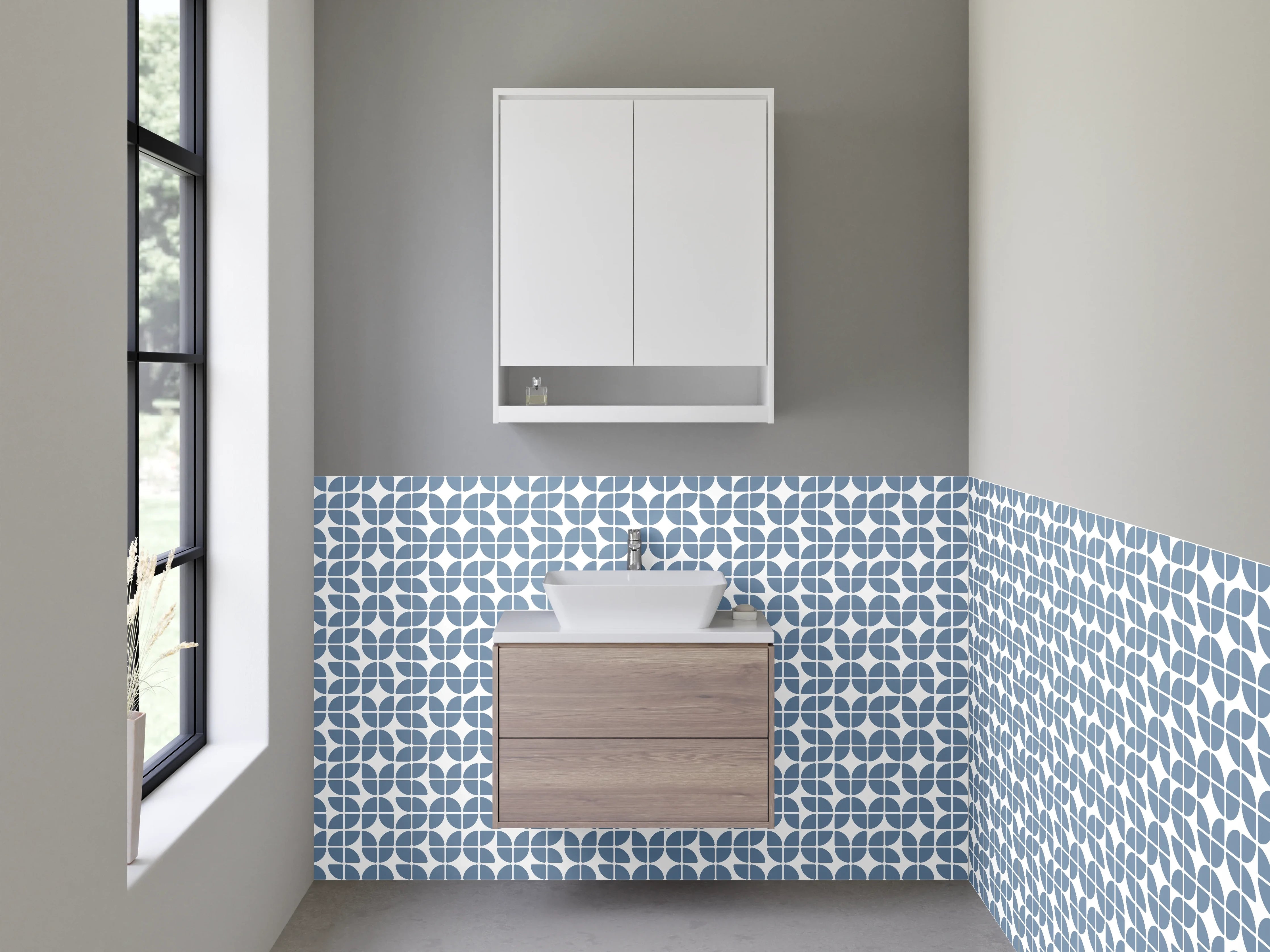 Waschbecken-Rückwand - Modernes blau-weißes Fliesenmuster
