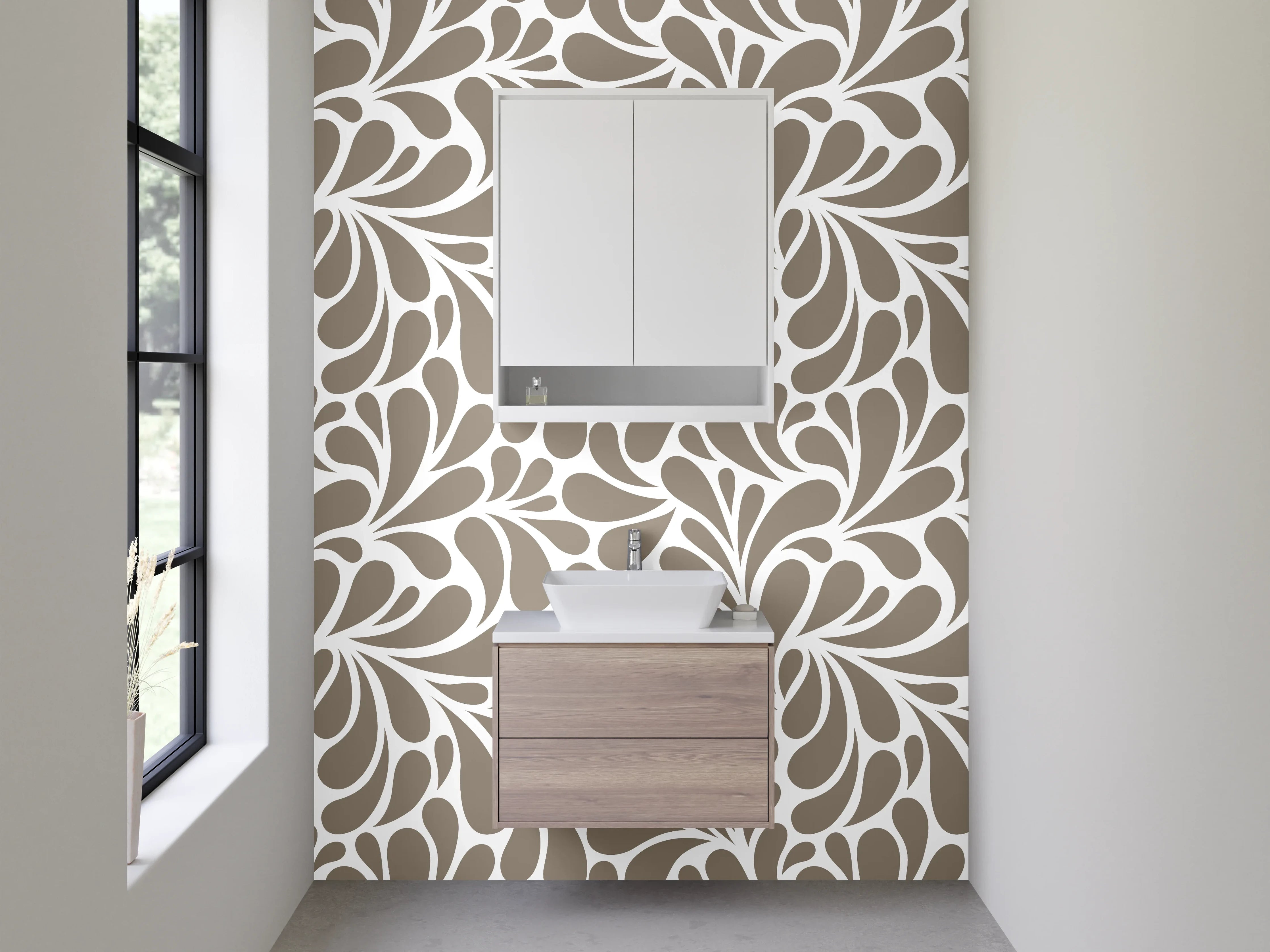Waschbecken-Rückwand - Modernes florales Muster Braun-Weiß
