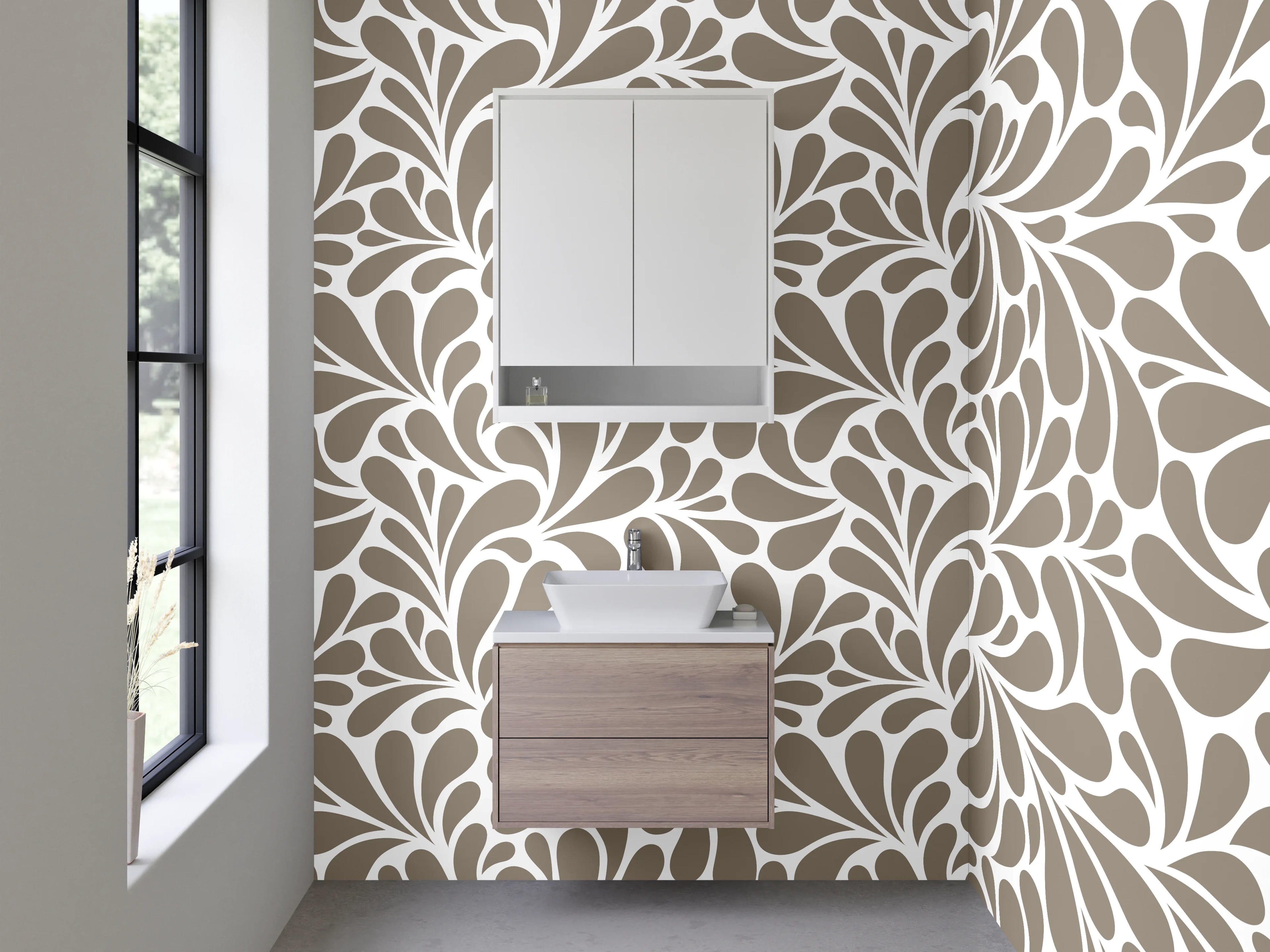 Waschbecken-Rückwand - Modernes florales Muster Braun-Weiß