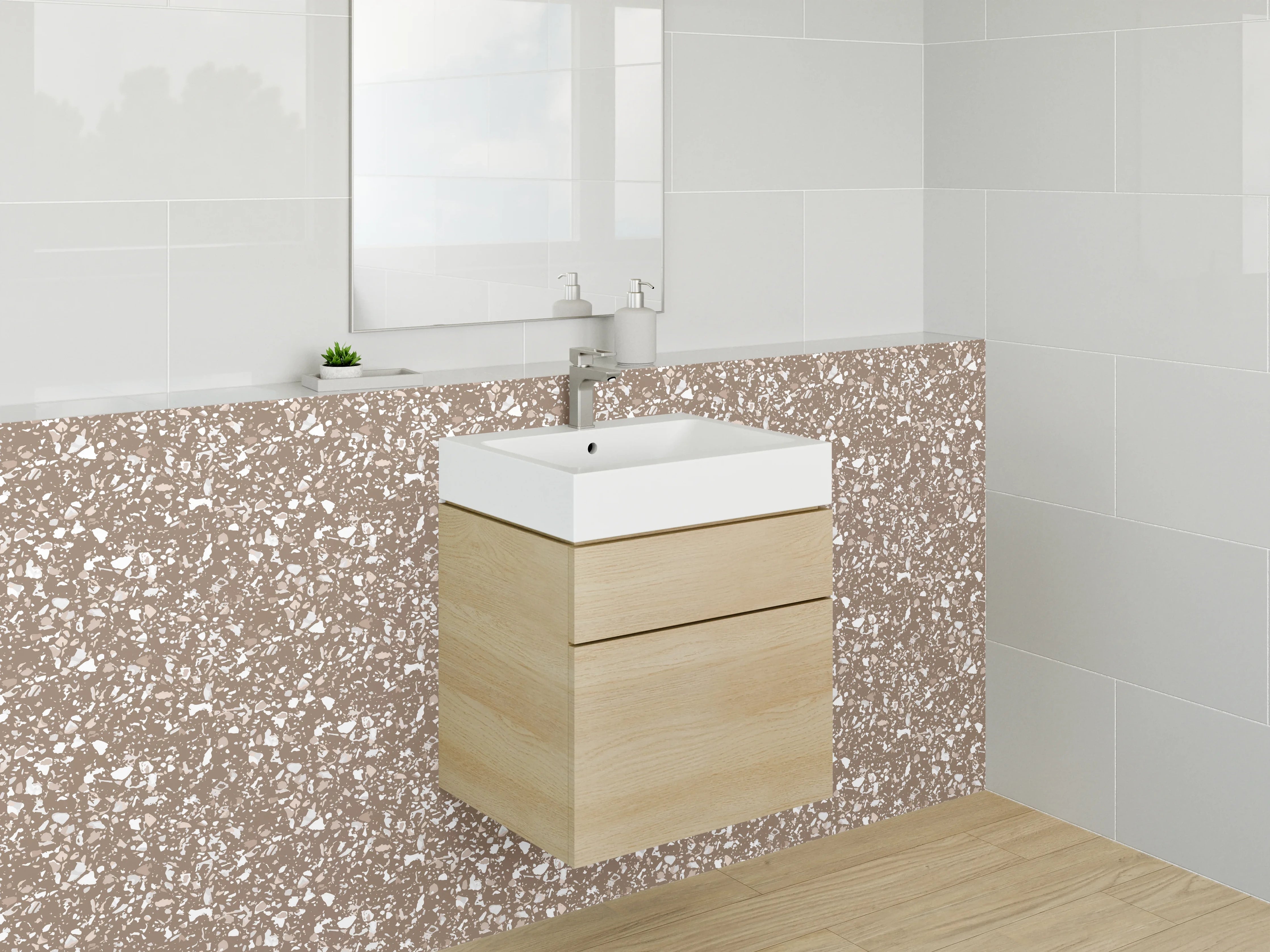 Waschbecken-Rückwand - Modernes florales Ornament Muster Braun Weiß