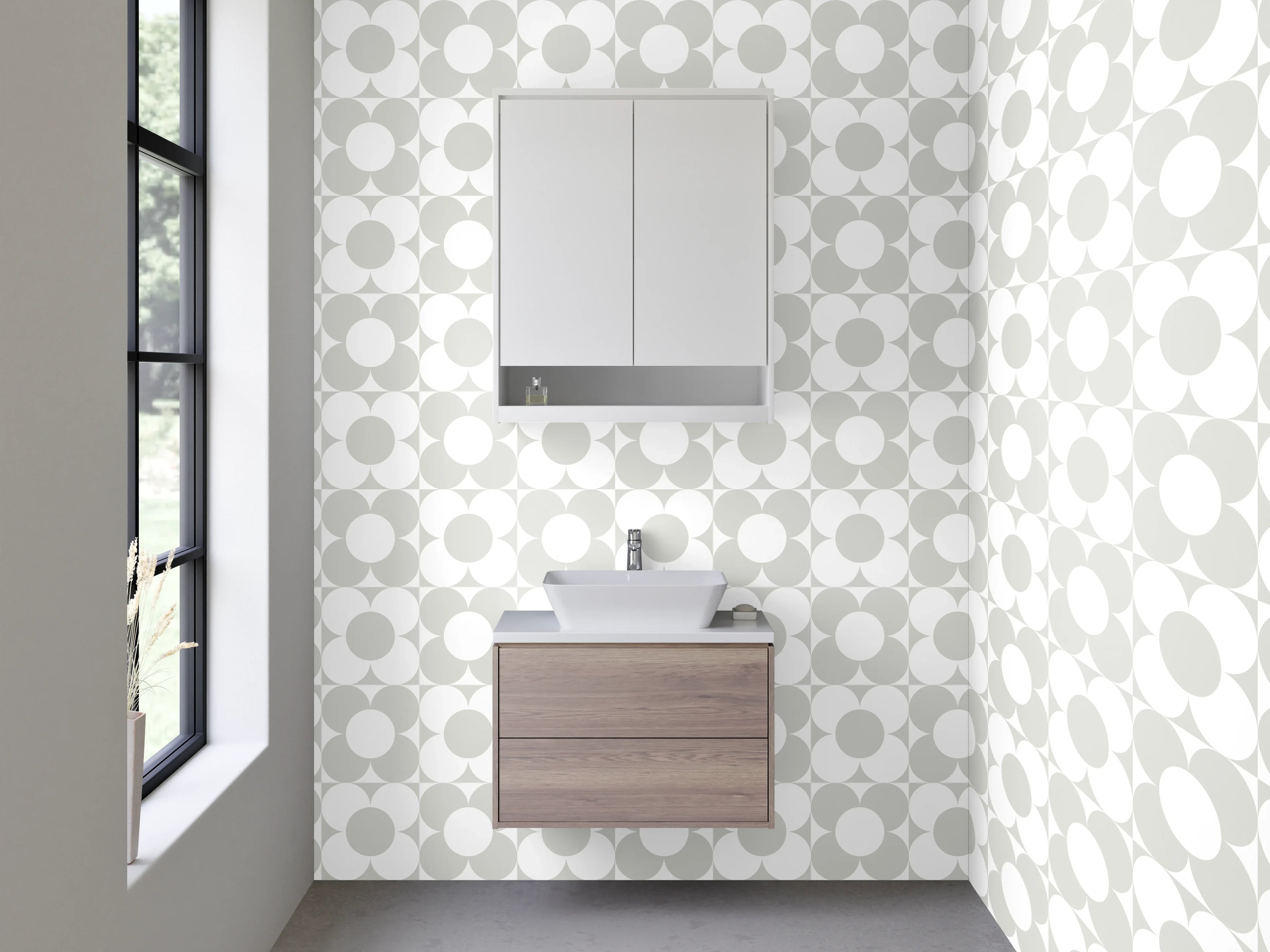 Waschbecken-Rückwand - Modernes geometrisches Kreismuster Weiß Grau
