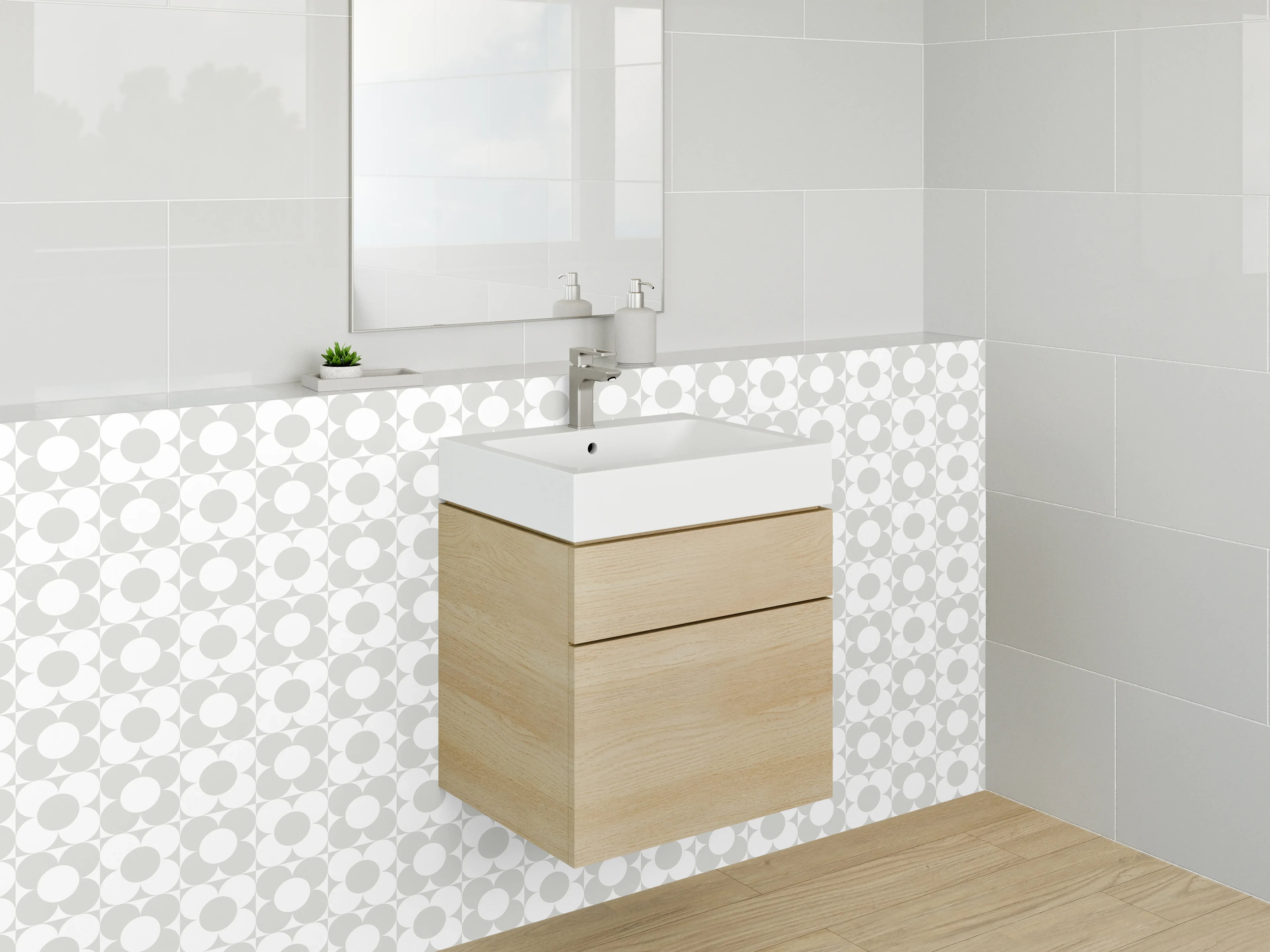 Waschbecken-Rückwand - Modernes geometrisches Kreismuster Weiß Grau