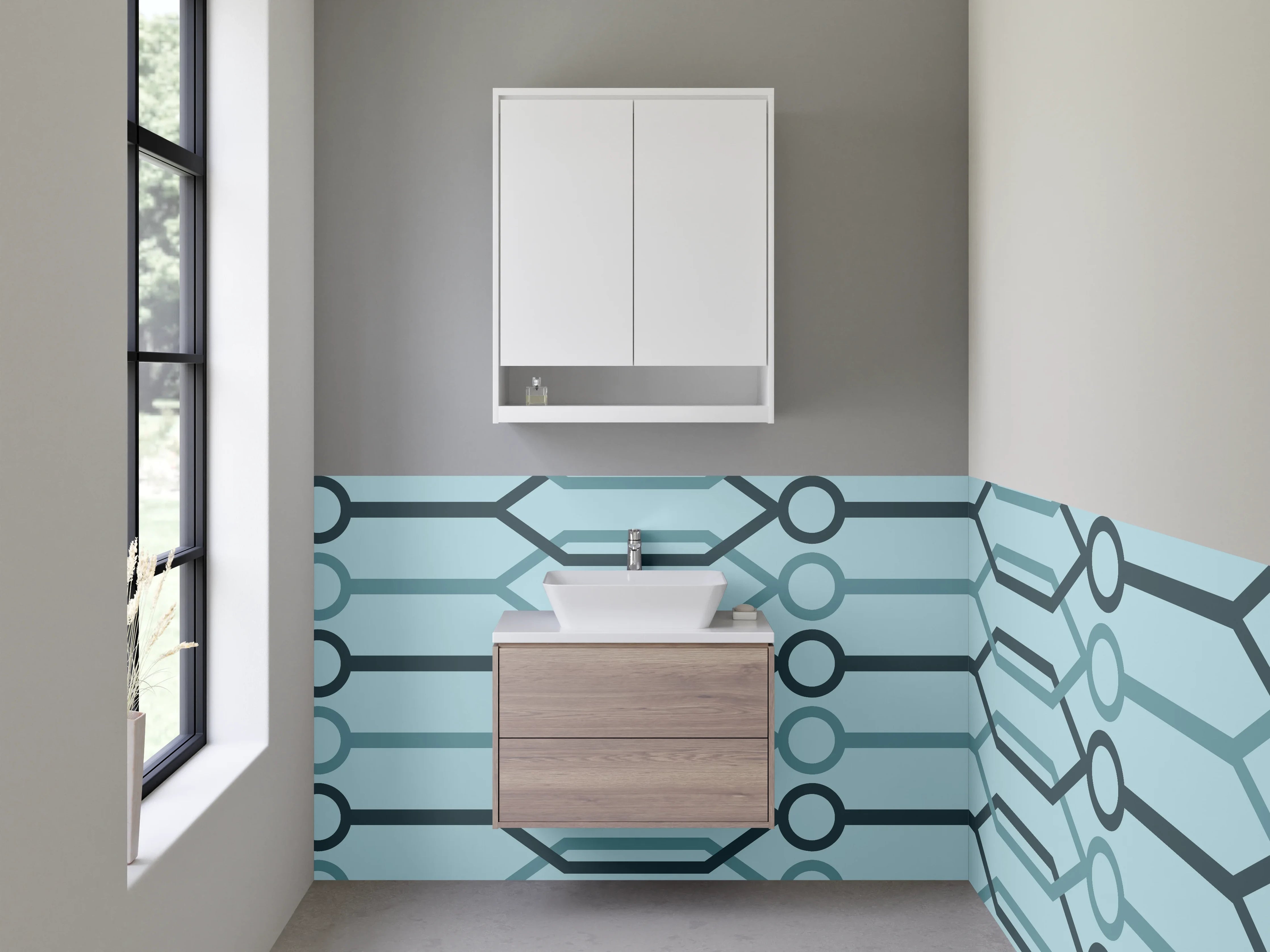 Waschbecken-Rückwand - Modernes geometrisches Linienmuster Blau
