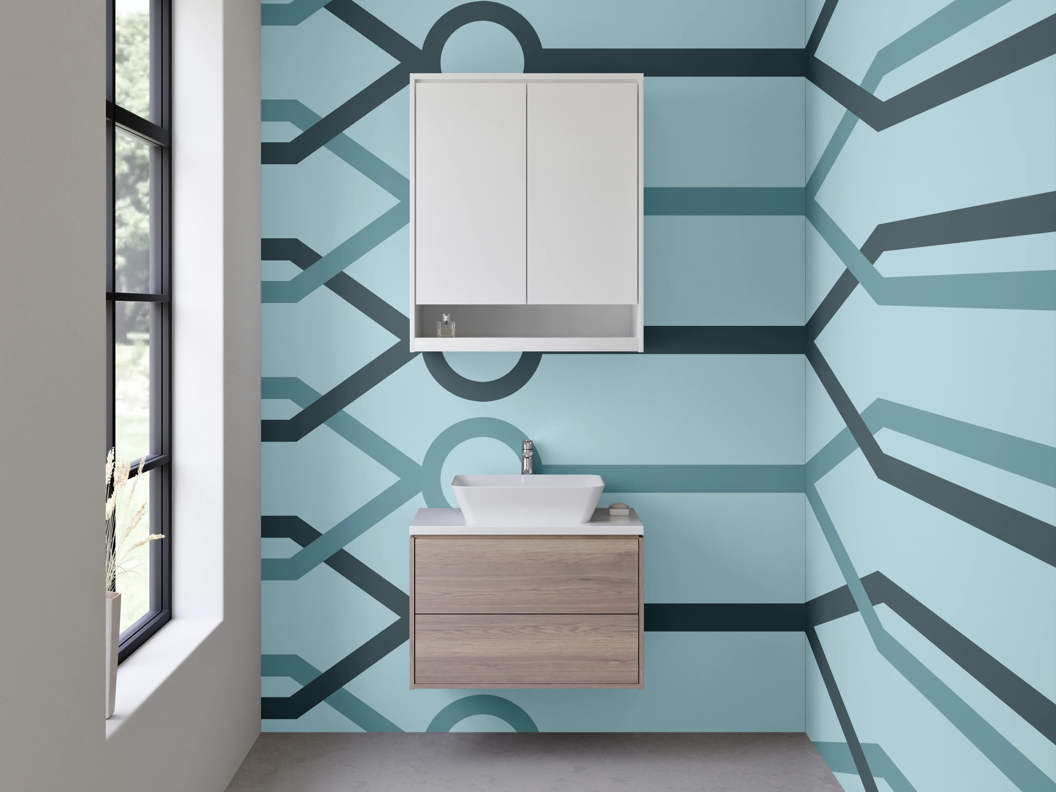 Waschbecken-Rückwand - Modernes geometrisches Linienmuster Blau