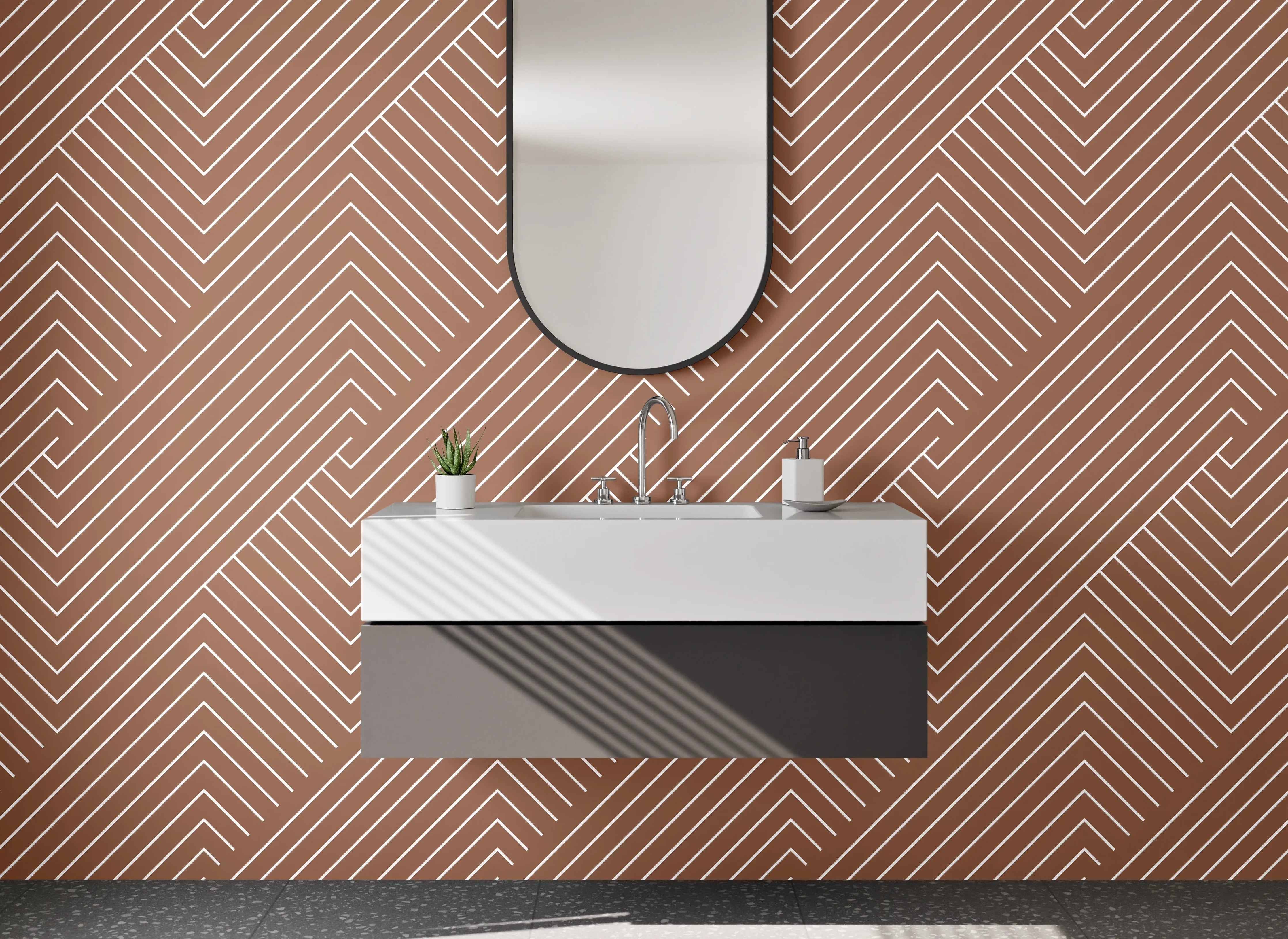 Waschbecken-Rückwand - Modernes geometrisches Linienmuster Braun