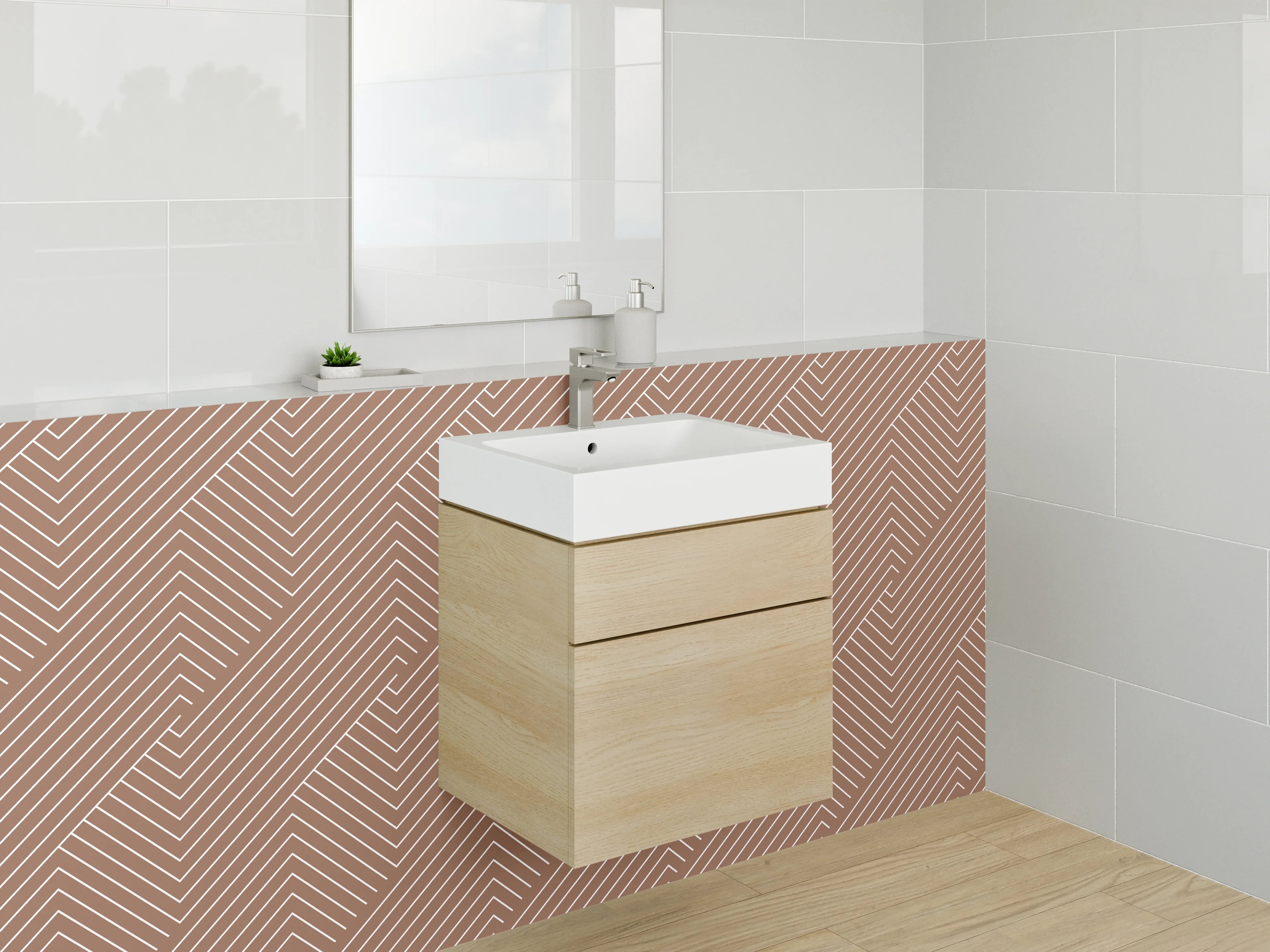 Waschbecken-Rückwand - Modernes geometrisches Linienmuster Braun