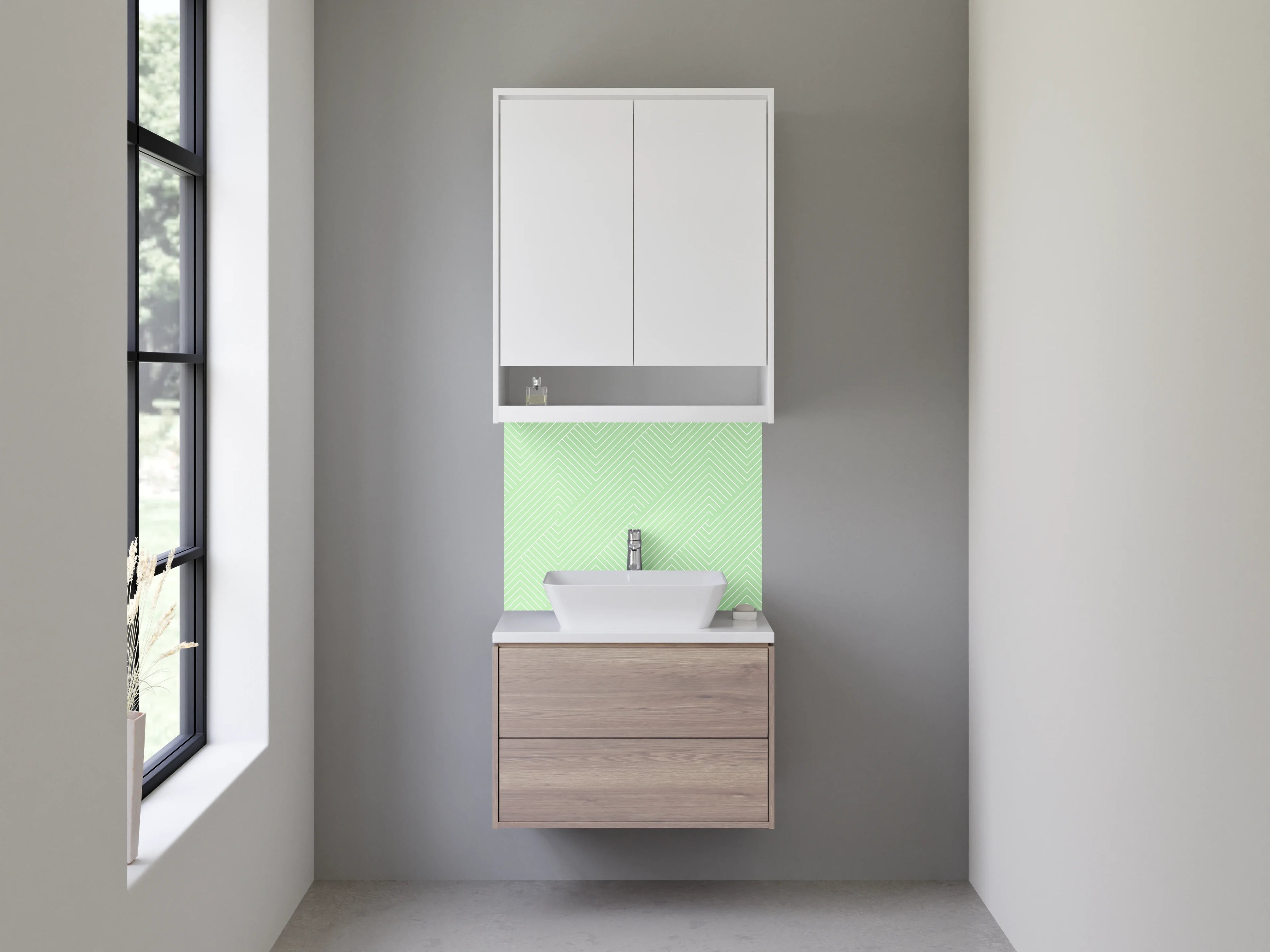 Waschbecken-Rückwand - Modernes geometrisches Linienmuster Mintgrün