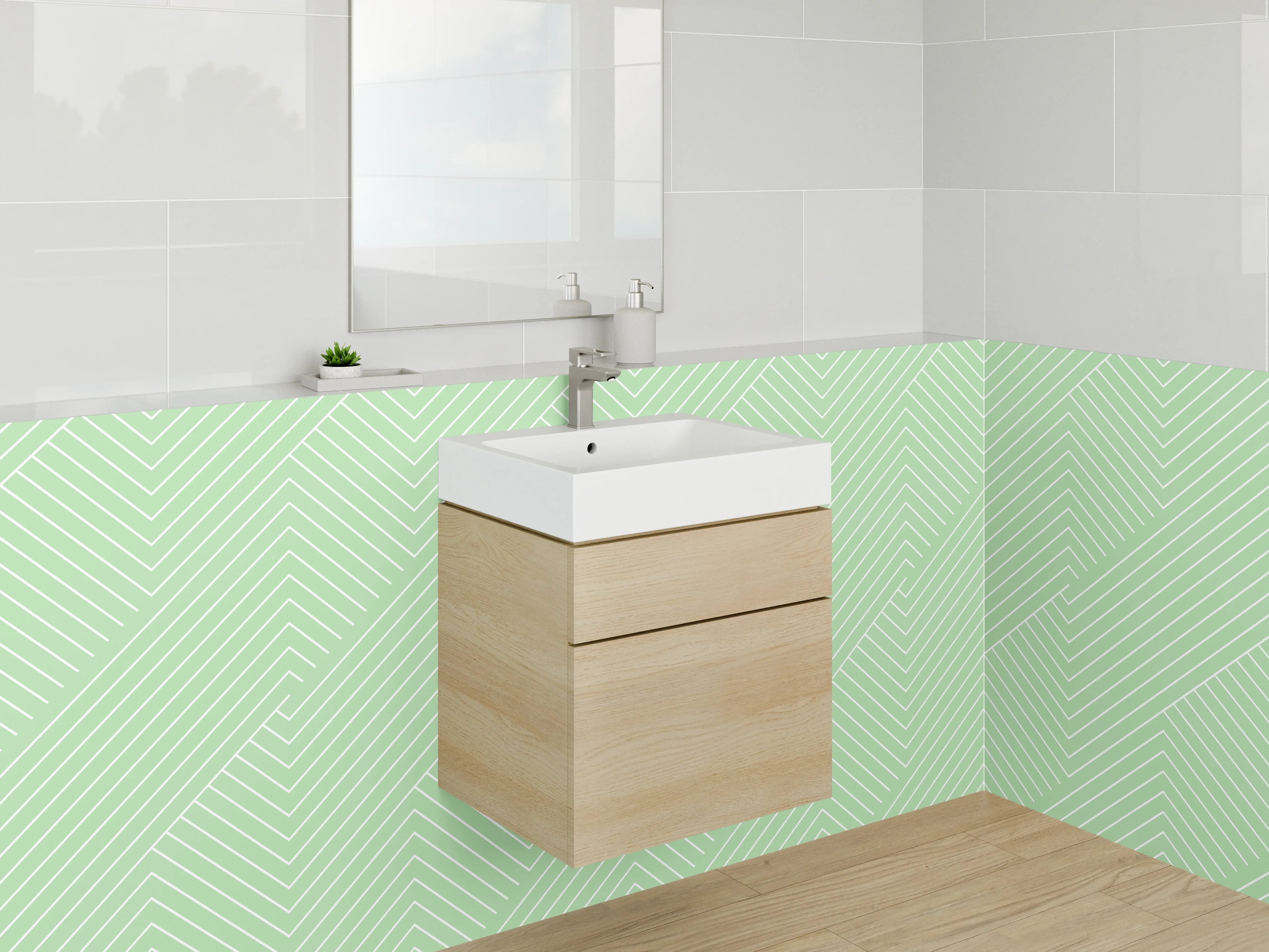Waschbecken-Rückwand - Modernes geometrisches Linienmuster Mintgrün