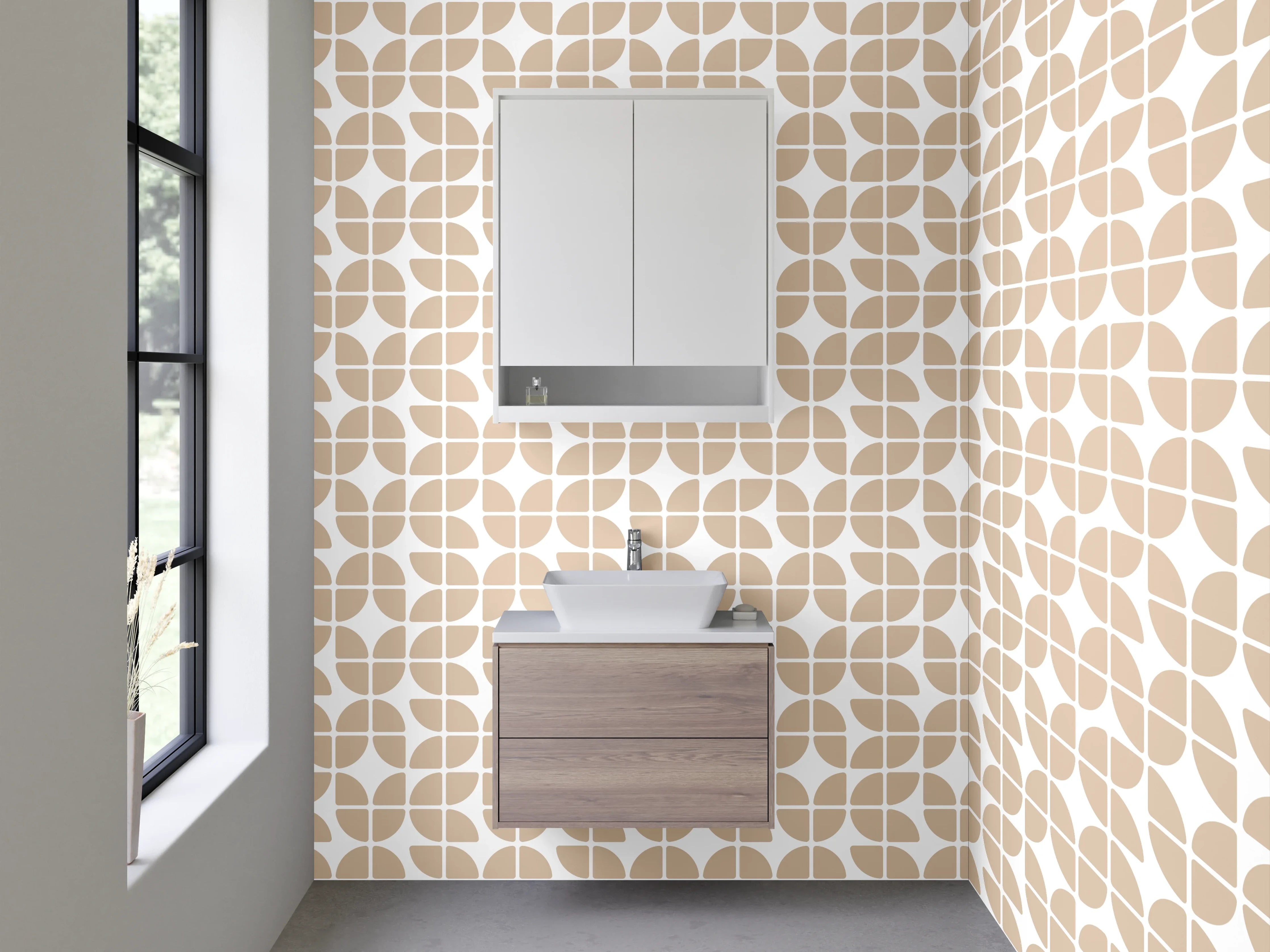 Waschbecken-Rückwand - Modernes geometrisches Muster Beige Weiß