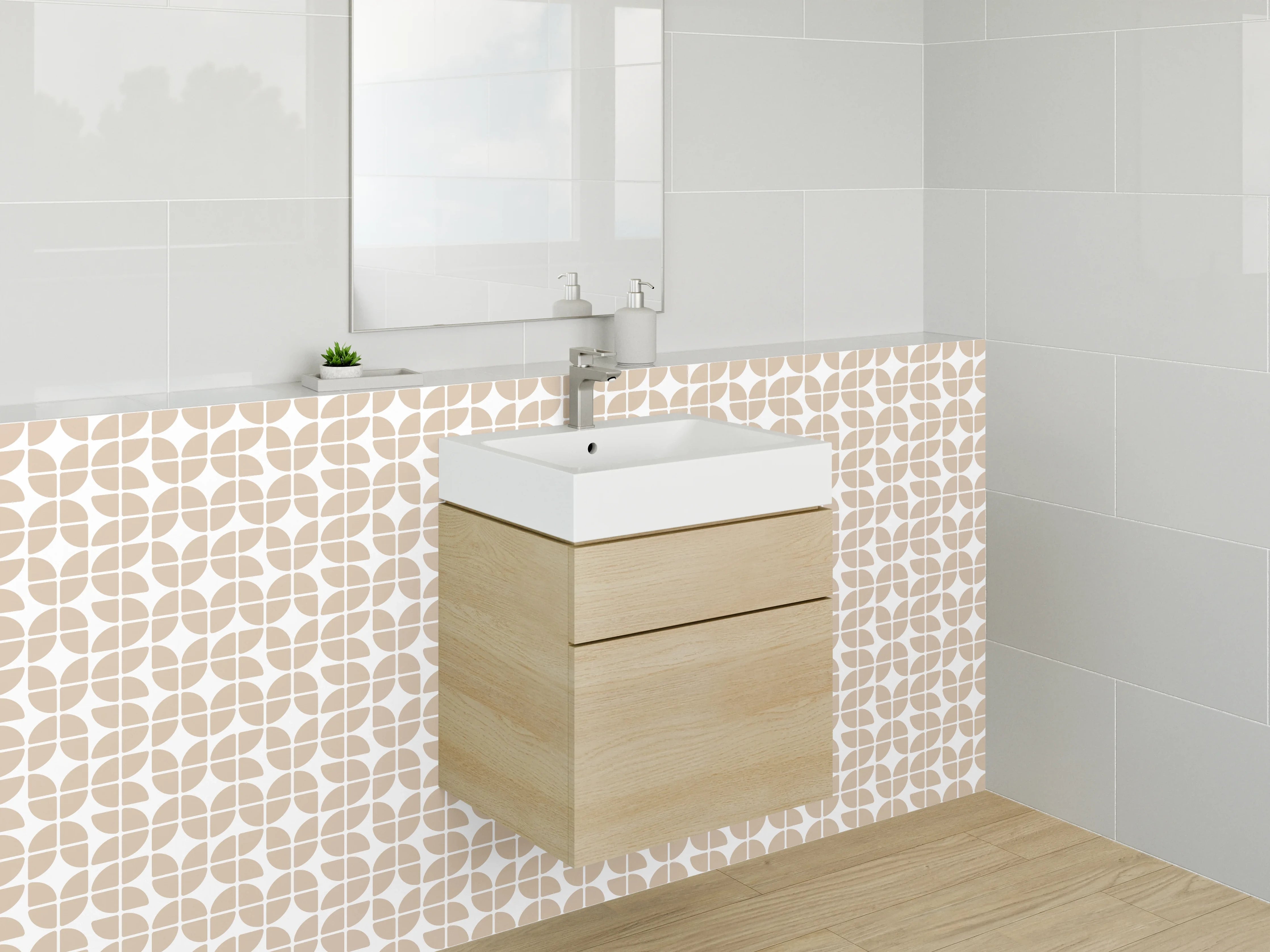Waschbecken-Rückwand - Modernes geometrisches Muster Beige Weiß