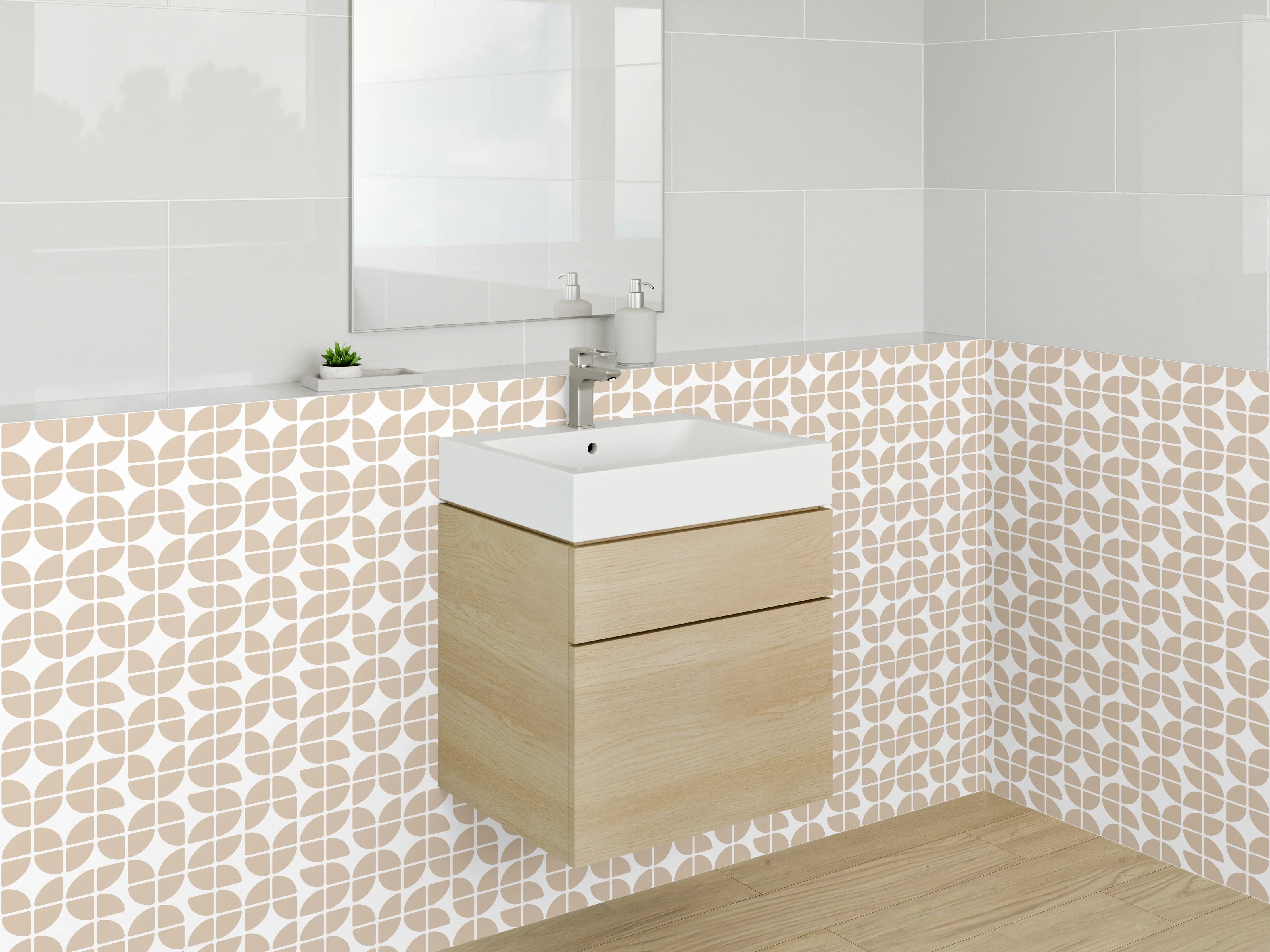 Waschbecken-Rückwand - Modernes geometrisches Muster Beige Weiß